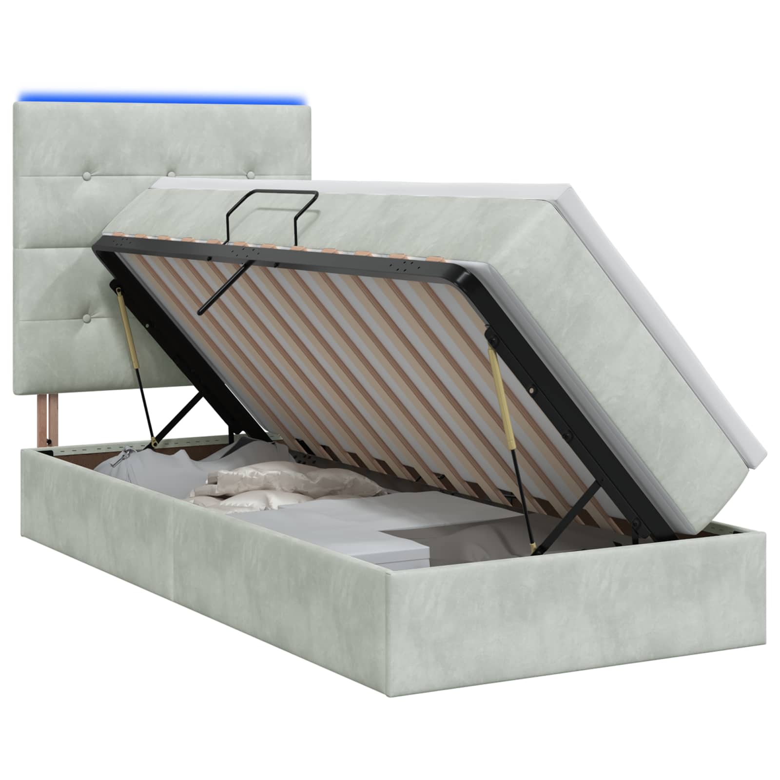 Lit de rangement LED avec matelas Gris clair 90 x 200 cm