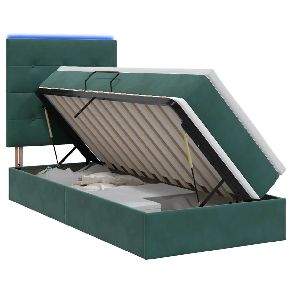 Lit de rangement LED avec matelas Vert foncé 90 x 200 cm - XIOS