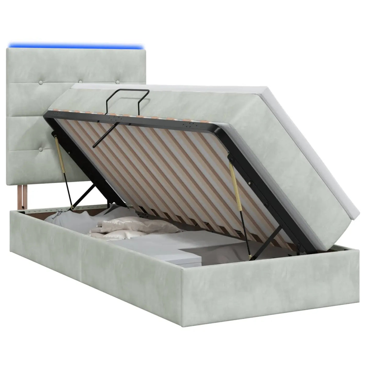 Lit de rangement LED avec matelas Gris clair 100 x 200 cm - XIOS
