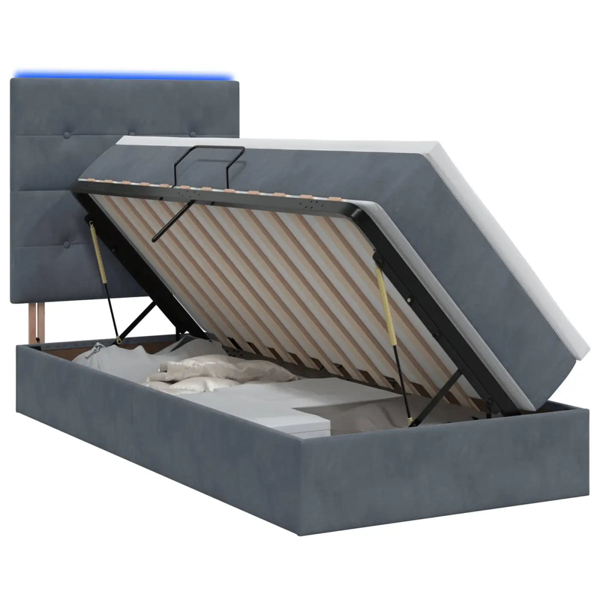 Lit de rangement LED avec matelas Gris foncé 100 x 200 cm - XIOS