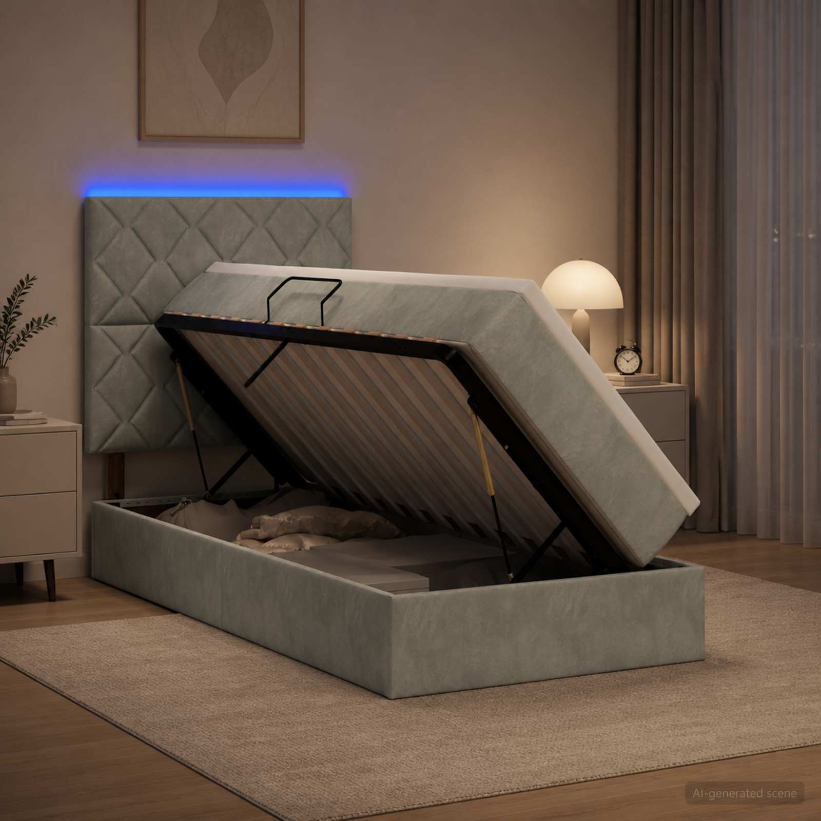 Lit de rangement LED avec matelas Gris clair 90 x 200 cm - XIOS