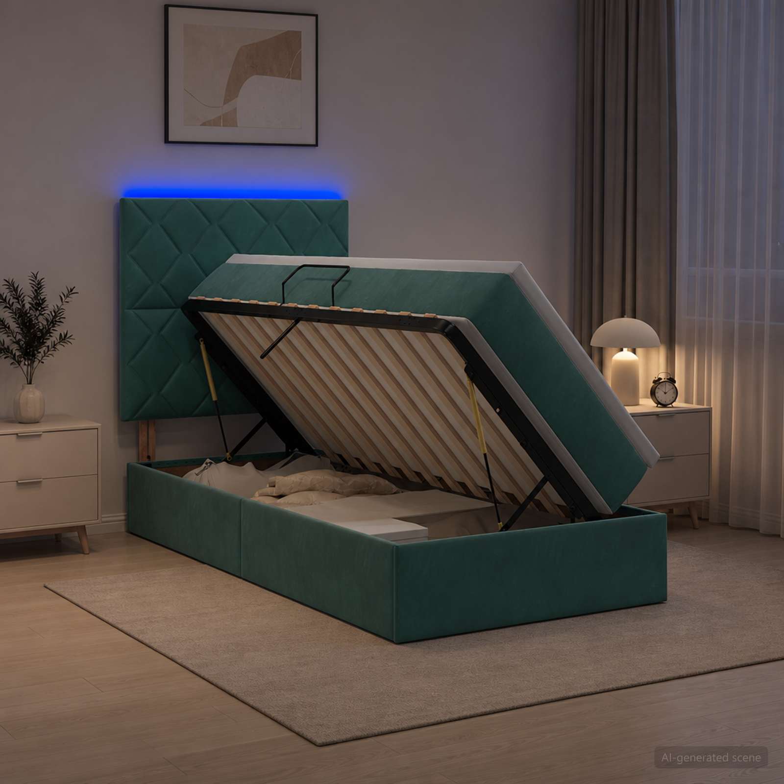 Lit de rangement LED avec matelas Vert foncé 90 x 200 cm