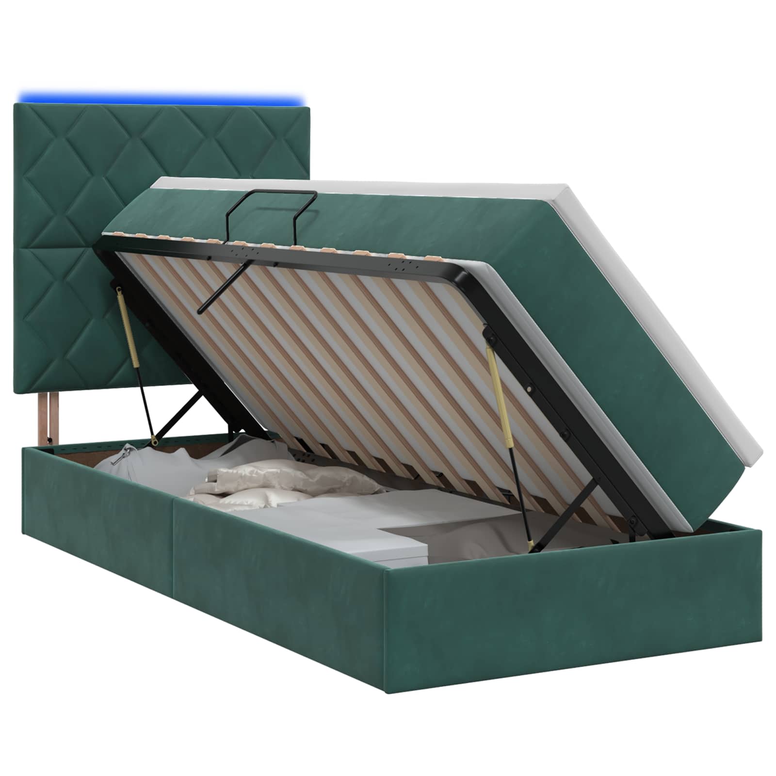 Lit de rangement LED avec matelas Vert foncé 90 x 190 cm