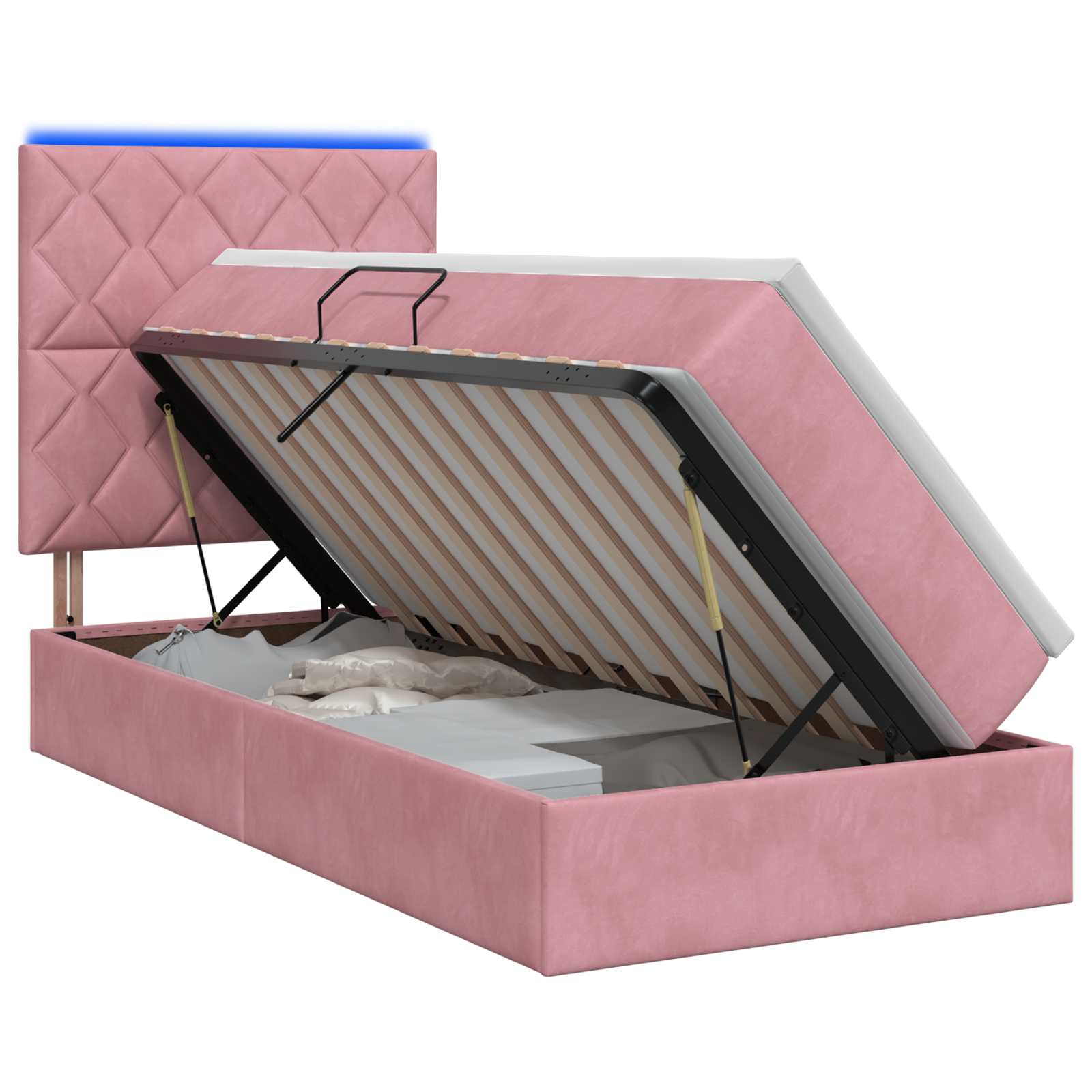 Lit de rangement LED avec matelas Rose 90 x 190 cm Velours