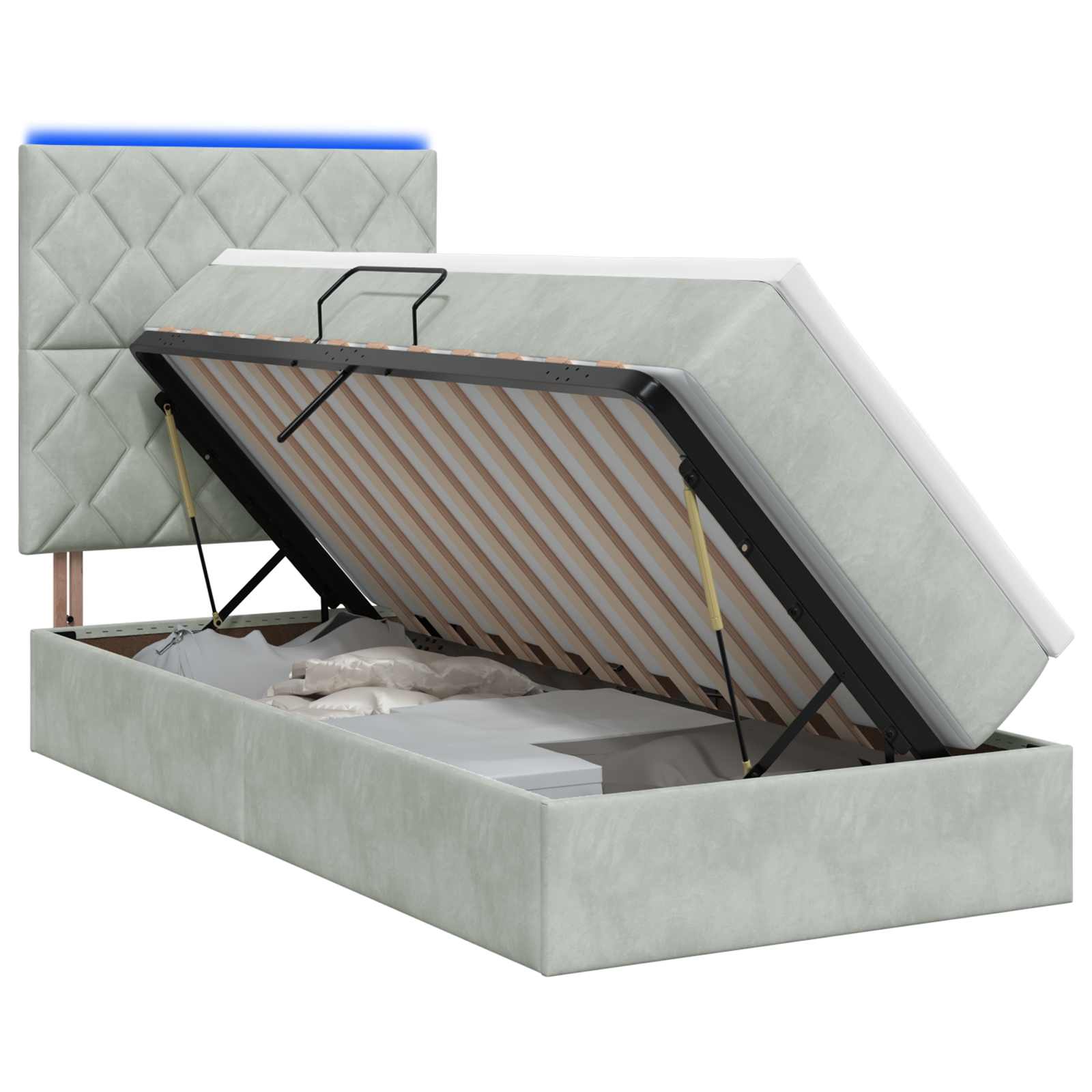 Lit de rangement LED avec matelas Gris clair 90 x 200 cm - XIOS