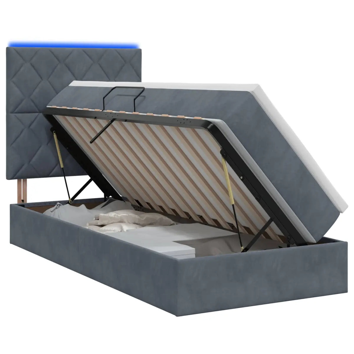 Lit de rangement LED avec matelas Gris foncé 90 x 200 cm - XIOS