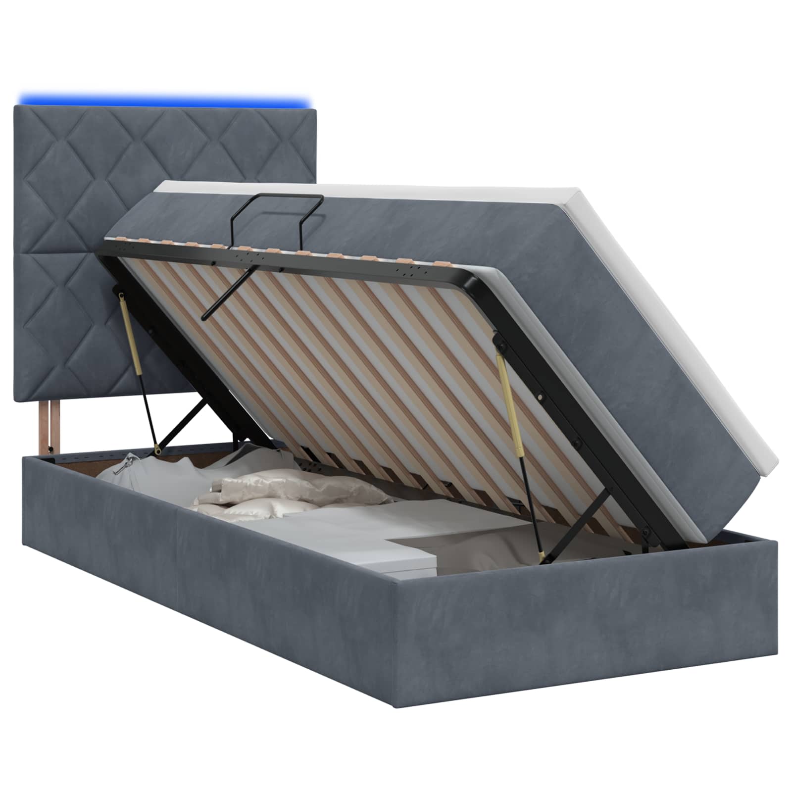 Lit de rangement LED avec matelas Gris foncé 100 x 200 cm