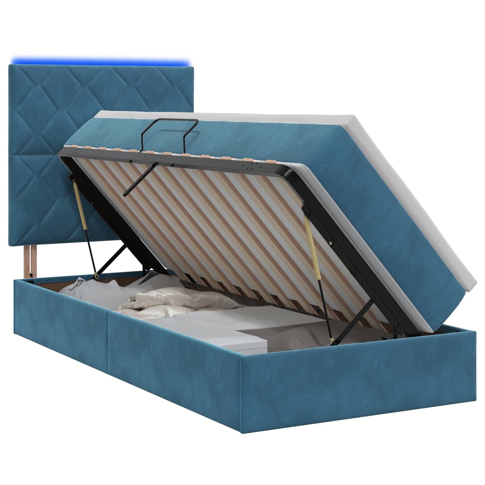 Lit de rangement LED avec matelas Bleu foncé 100 x 200 cm - XIOS