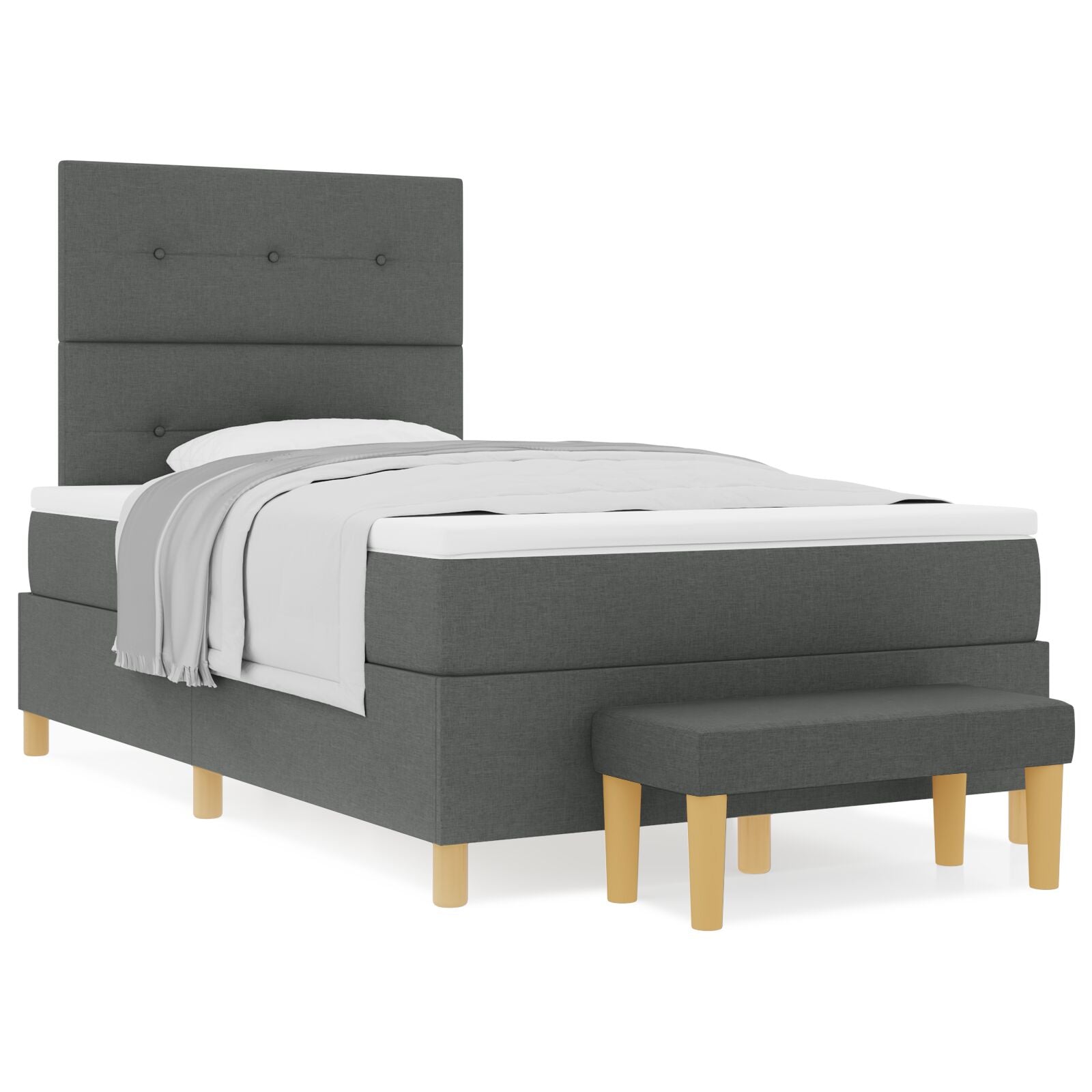 Lit Box Spring avec Matelas & Banc Gris Foncé 120x190 cm Tissu Lits & cadres de lit vidaXL
