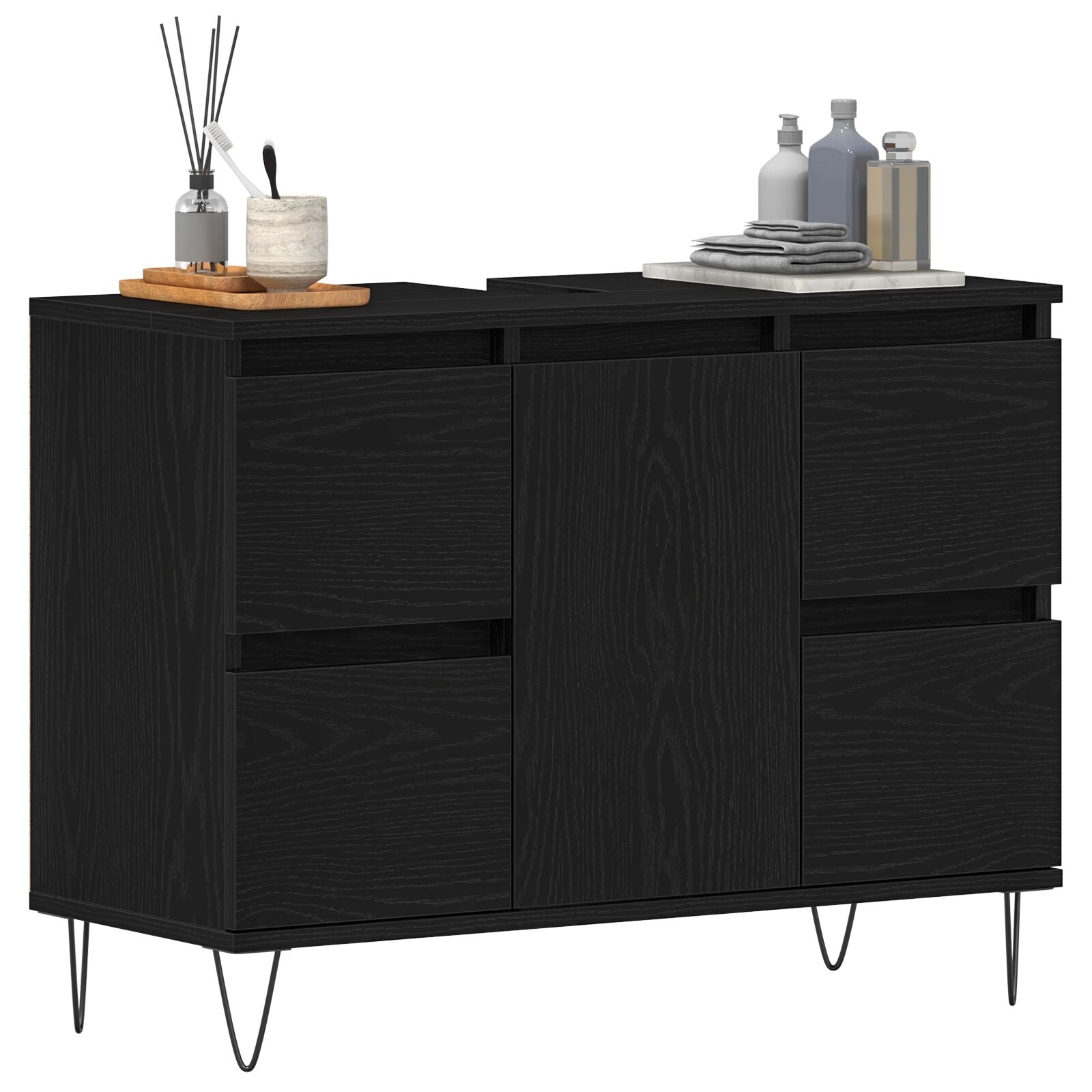 Meuble sous évier de salle de bain vidaXL Chêne Noir 80x33x60 cm Bois d'ingénierie Ensembles de mobilier pour salles de bains vidaXL
