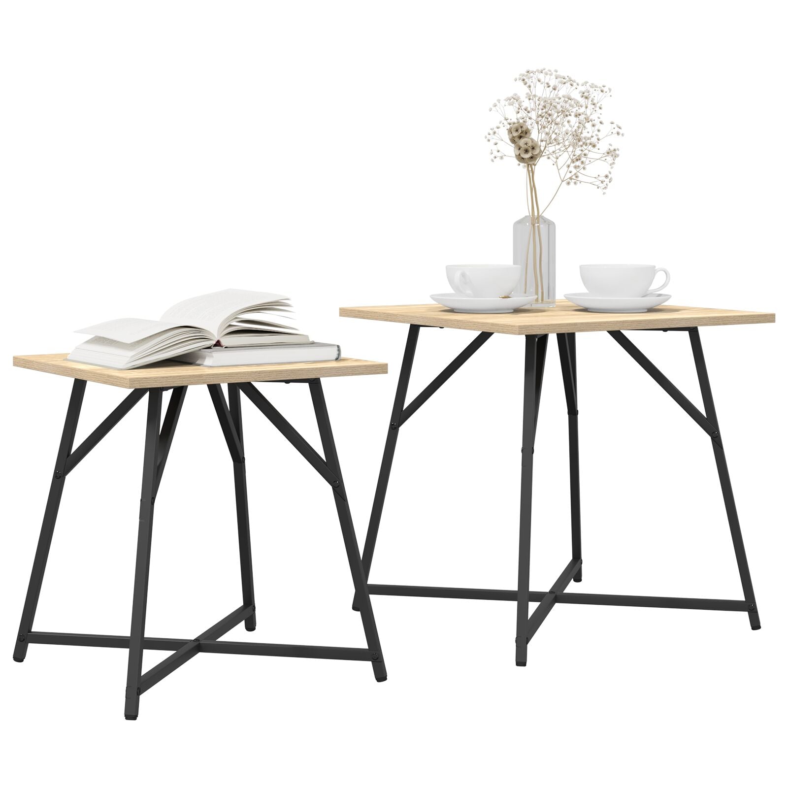 Table d'appoint vidaXL 2 pcs en bois d'ingénierie chêne Sonoma et métal Tables d'appoint vidaXL