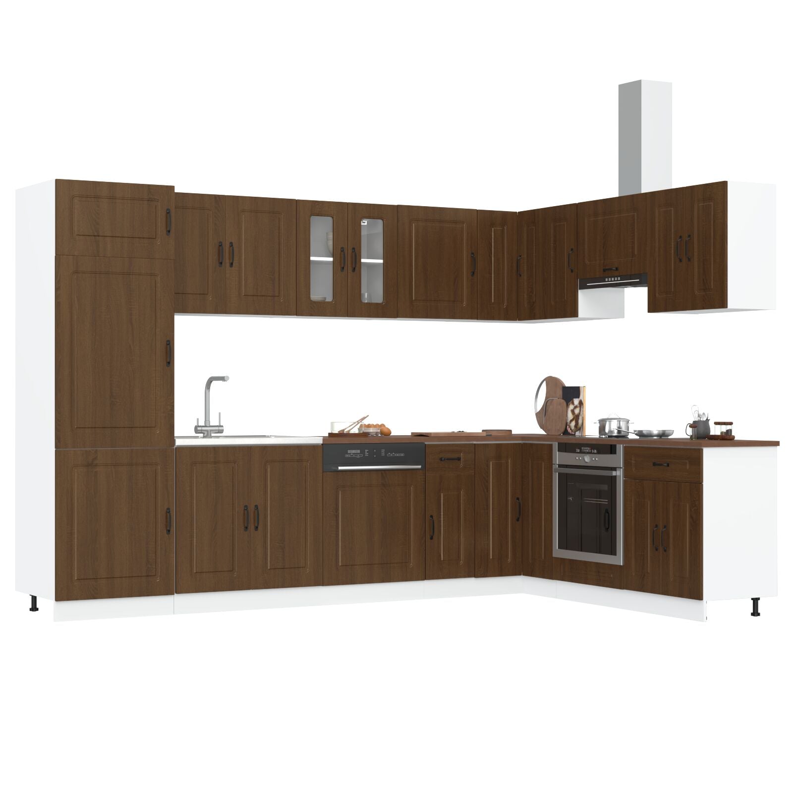 Meuble de cuisine vidaXL ""Kalmar"" avec doubles éviers en bois d oak Meubles de cuisine vidaXL
