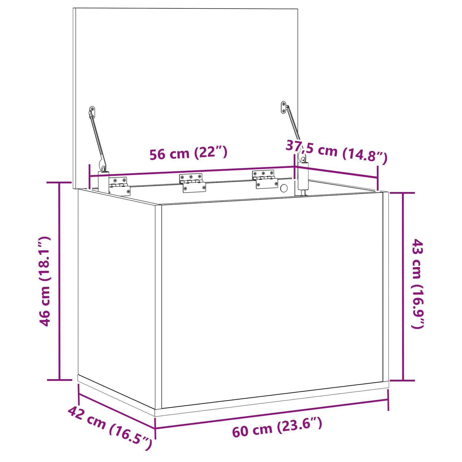 Coffre de rangement vidaXL avec couvercle en chêne noir 60x42x46 cm en bois semi-massif Coffres de rangement vidaXL