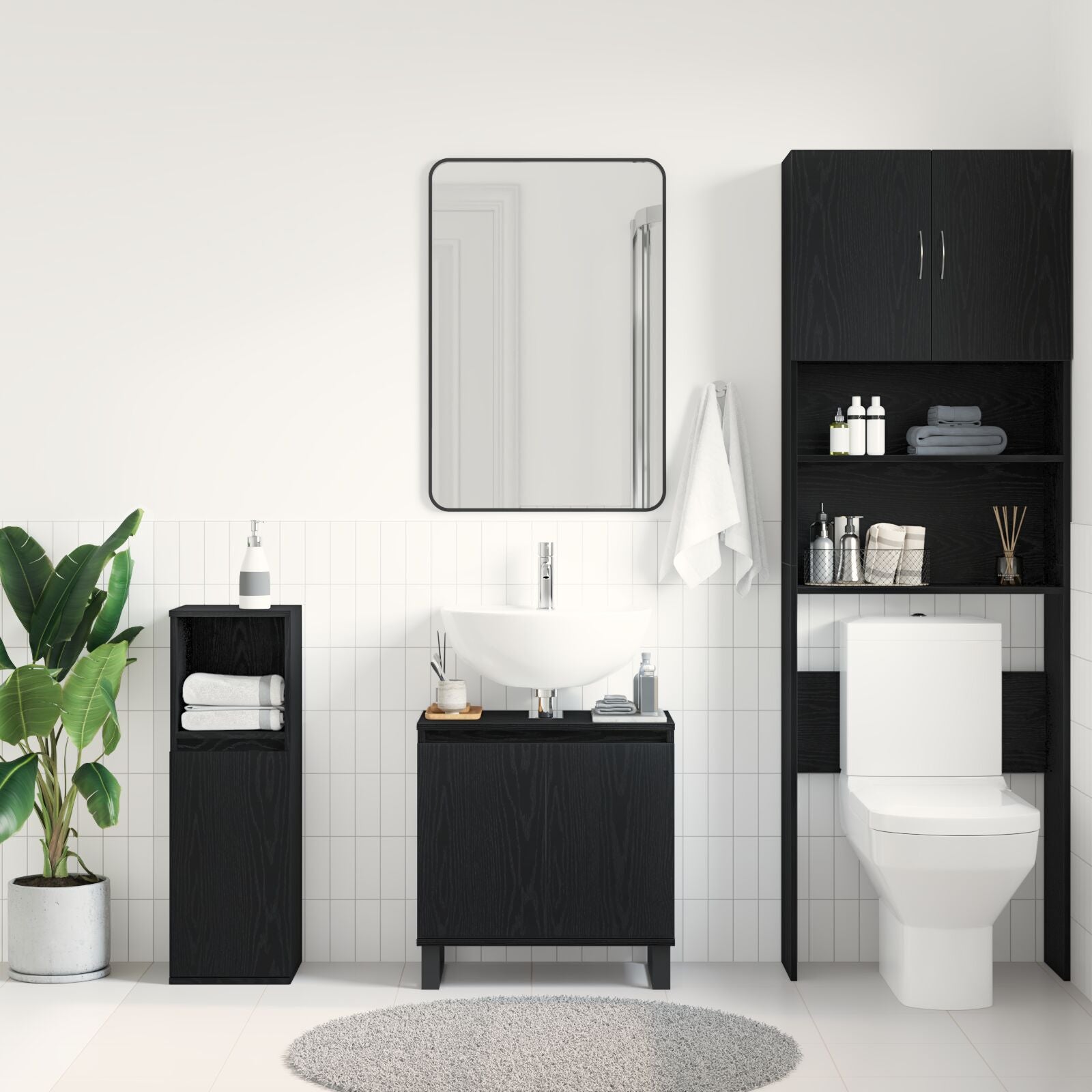 Meuble sous lavabo vidaXL Noir Chêne 58x33x60 cm Bois d'ingénierie Ensembles de mobilier pour salles de bains vidaXL