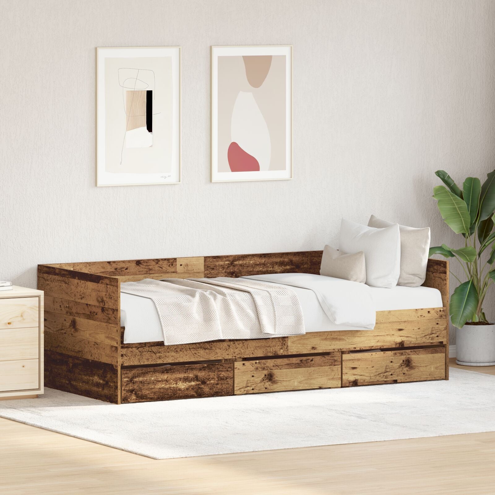 Lit d'appoint rustique Bois ancien Bois d'ingénierie 90 x 200 cm Lits & cadres de lit vidaXL