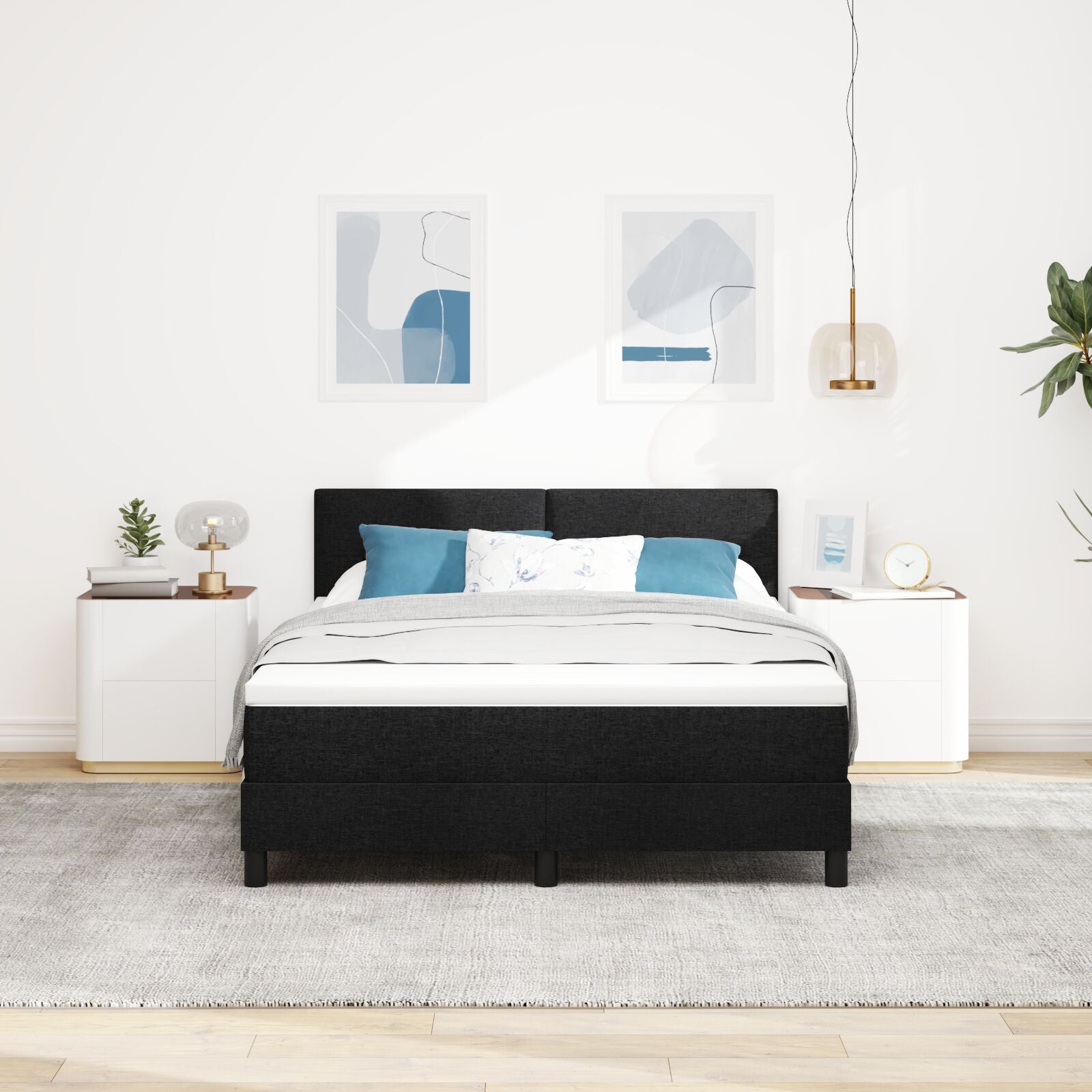 Cadre de lit vidaXL avec matelas Noir Tissu 140 x 190 cm Lit Lits & cadres de lit vidaXL