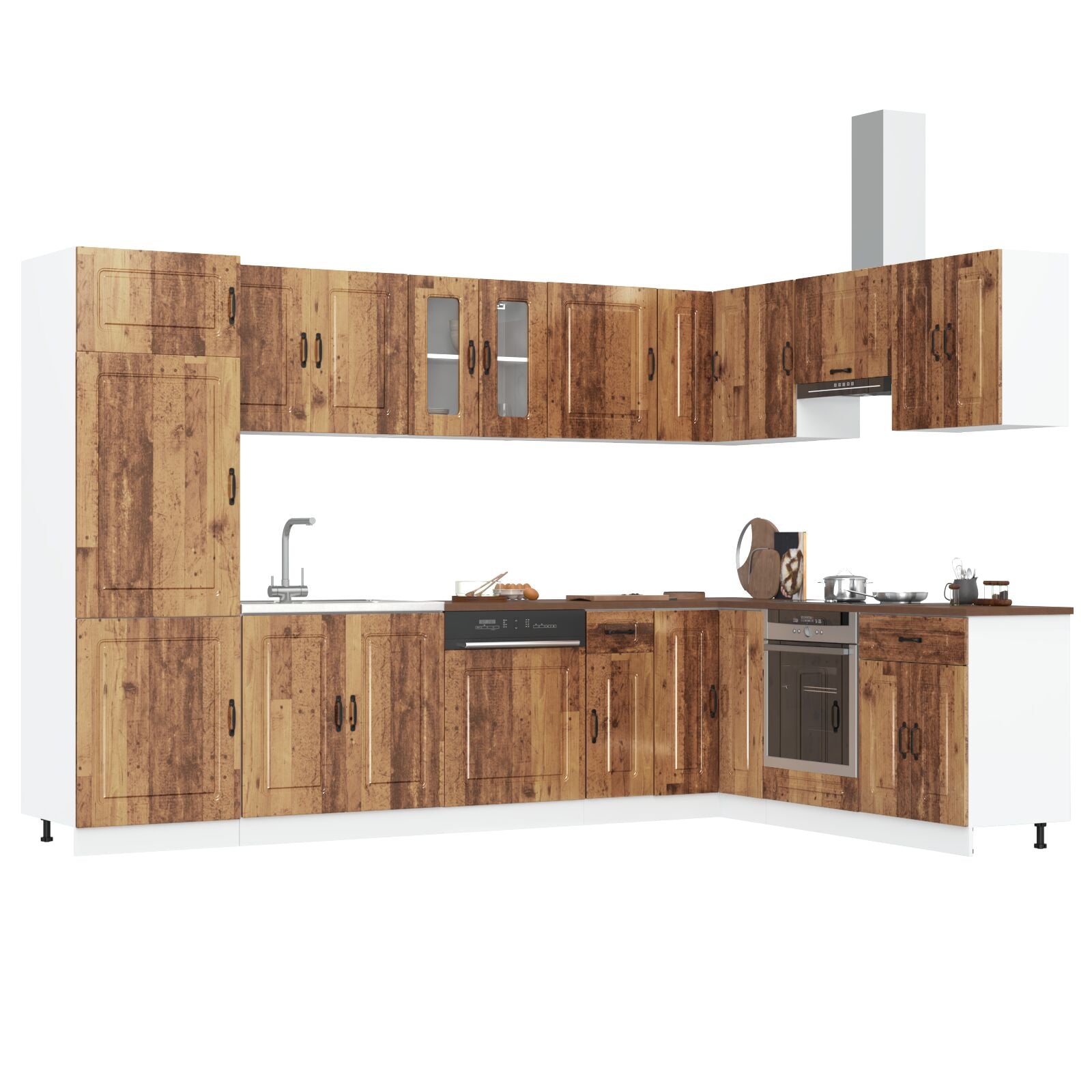 Armoire de cuisine vidaXL ""Kalmar"" avec doubles éviers en bois vieilli en bois d'ingénierie Meubles de cuisine vidaXL