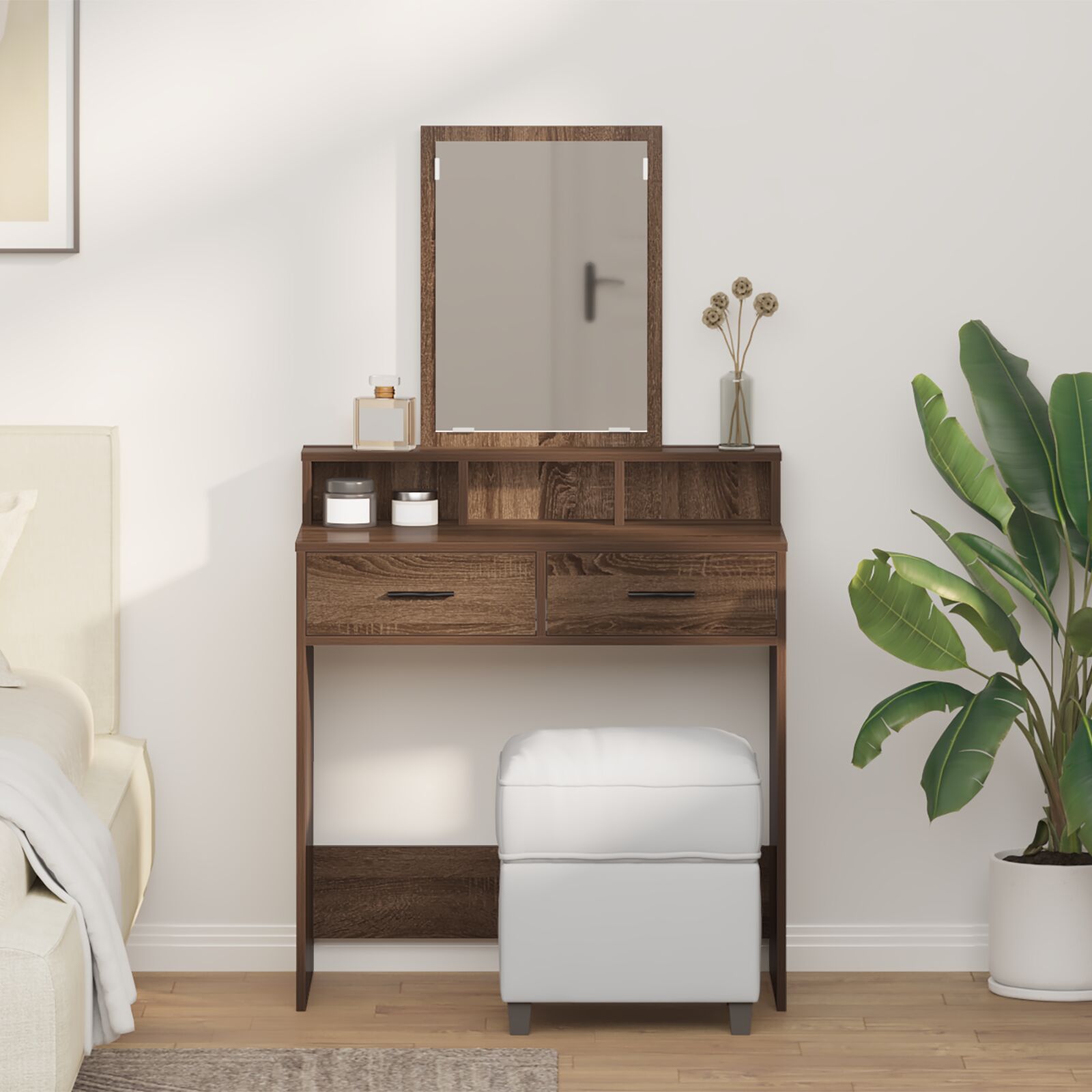 Table de maquillage vidaXL avec tiroirs en chêne brun 79x41x140 cm Coiffeuses vidaXL