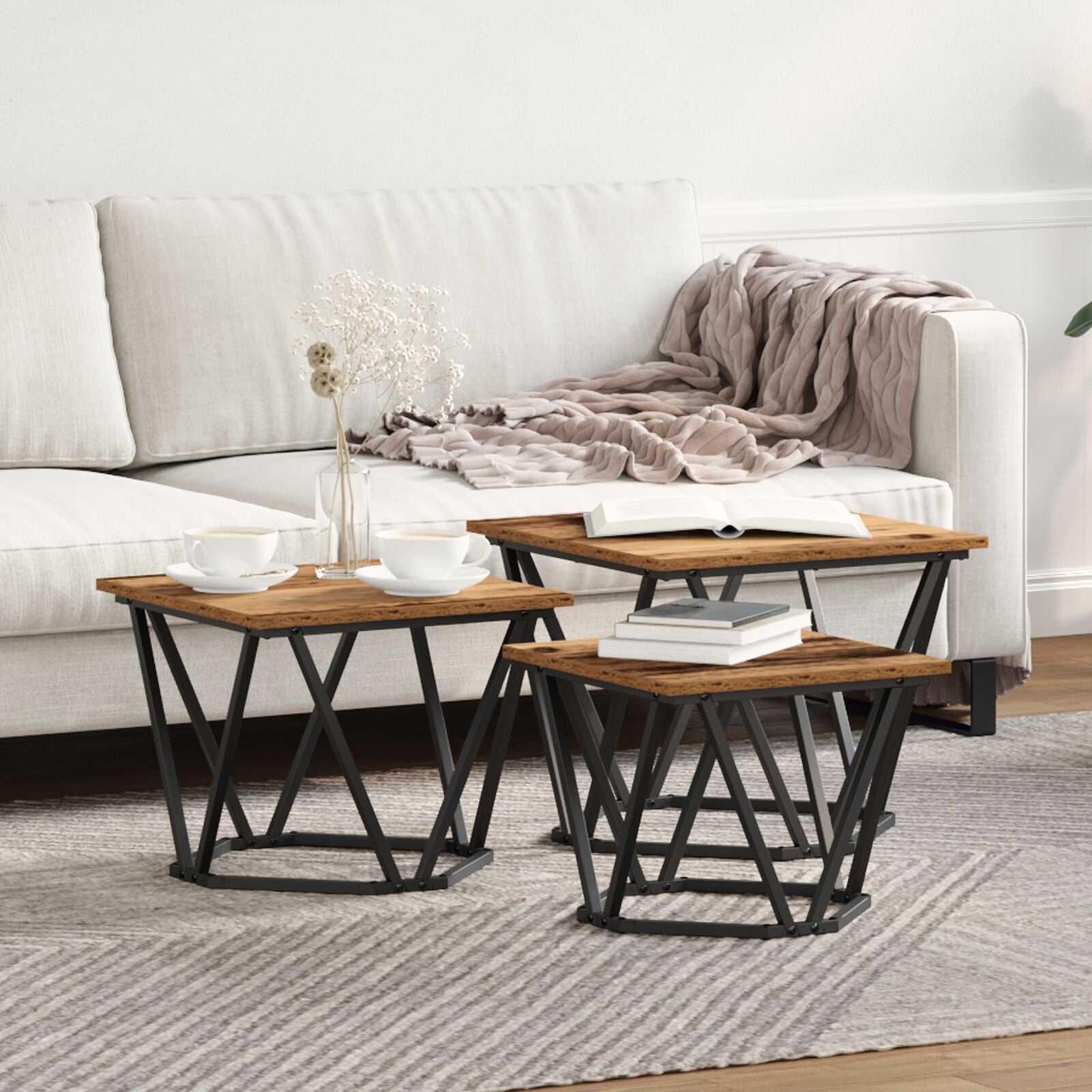 Tables d'appoint vidaXL 3 pcs en vieux bois en bois reconstitué Tables basses vidaXL