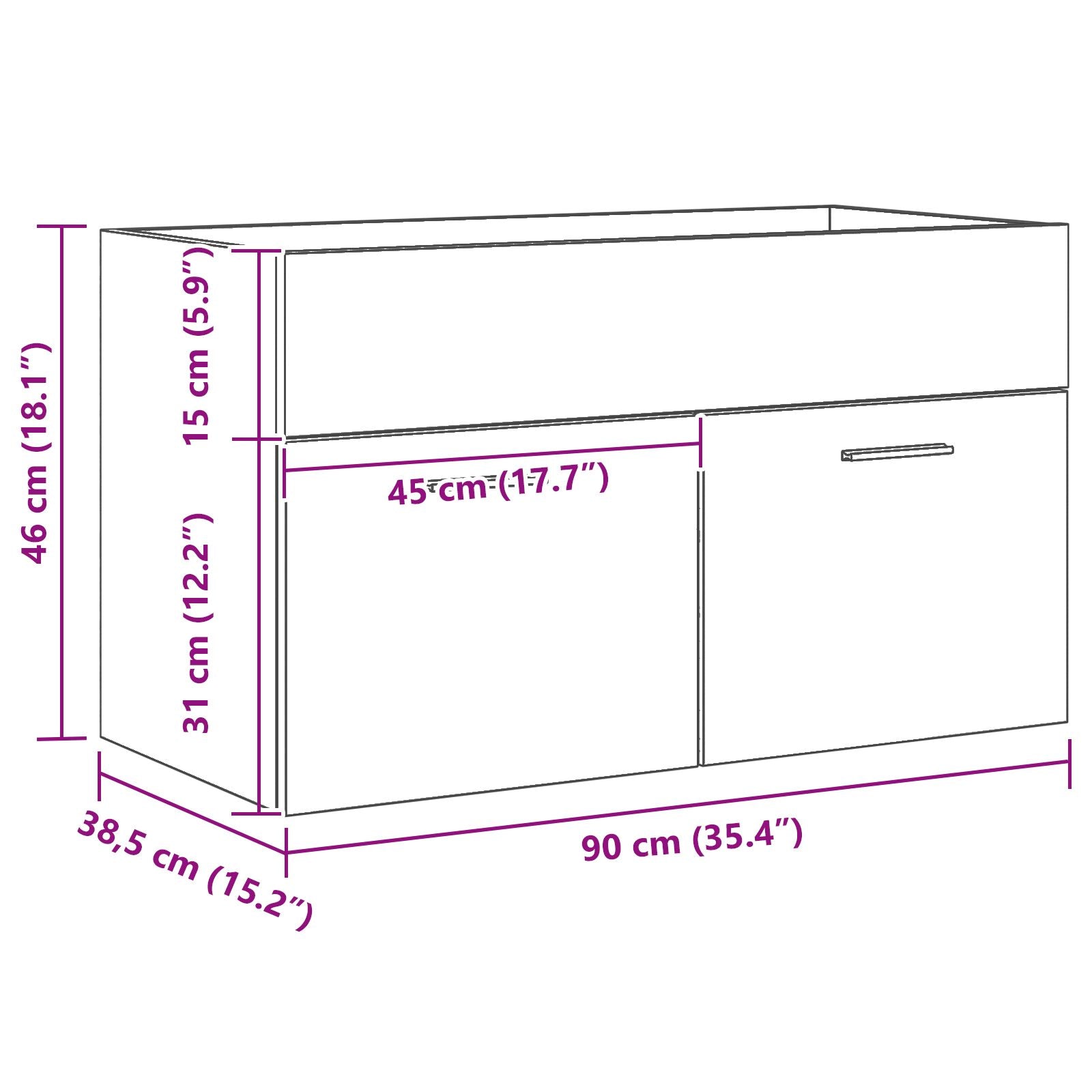 Meuble de salle de bain vidaXL Noir Chêne 90x38,5x46 cm Bois d'ingénierie Ensembles de mobilier pour salles de bains vidaXL