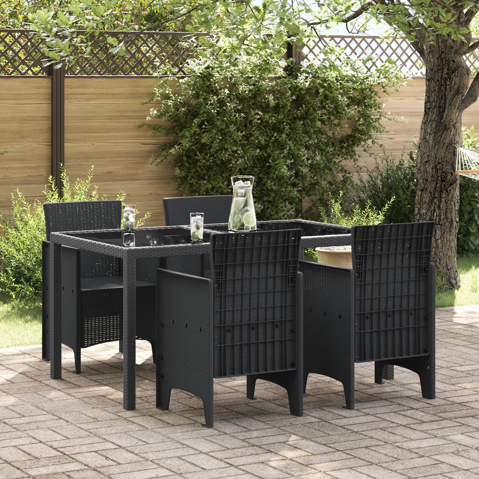 Chaise de jardin vidaXL Ensemble de 4 Anthracite Poly rotin Moyenne