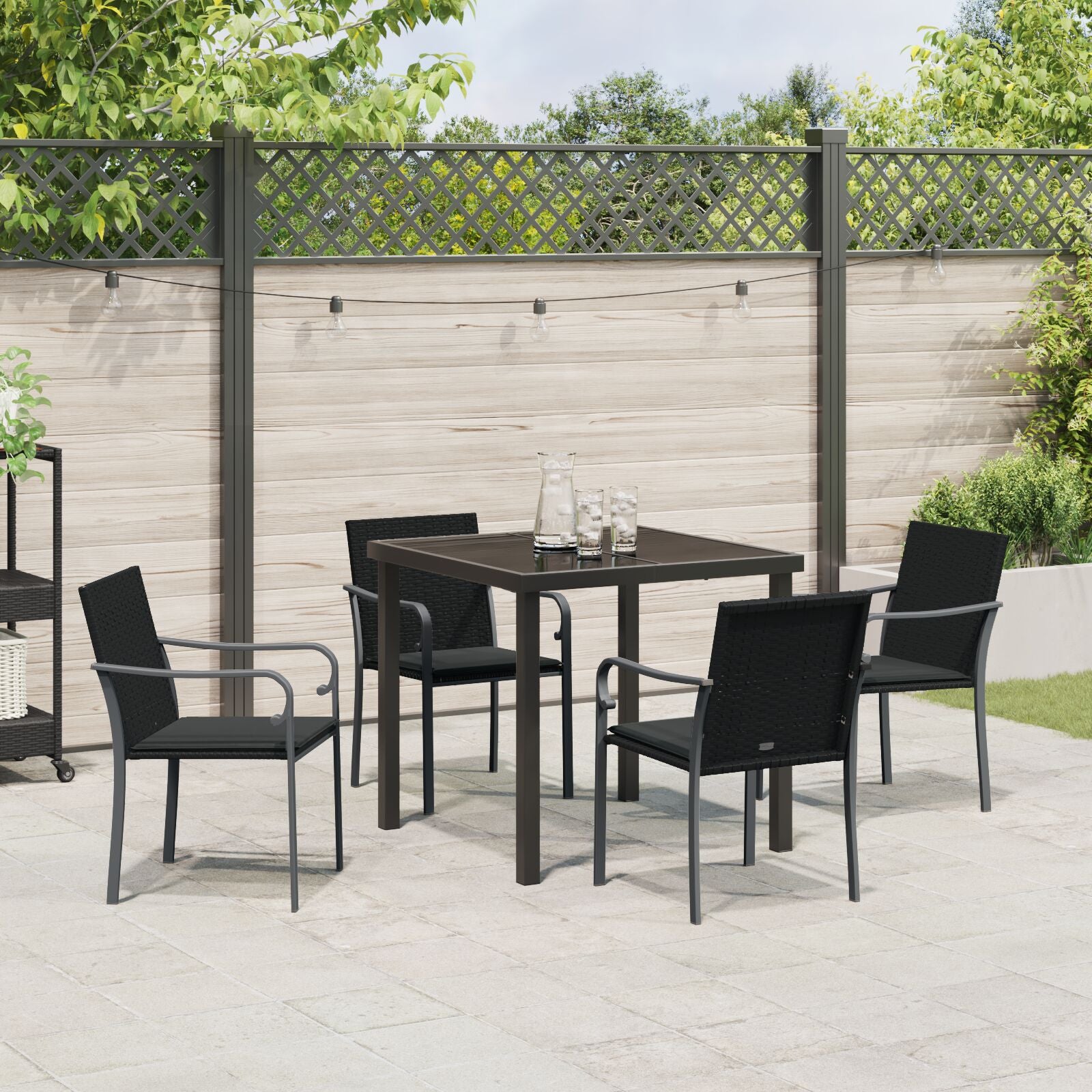 Ensemble de salle à manger de jardin 5 pièces avec coussins en poly rotin noir Chaises de jardin vidaXL