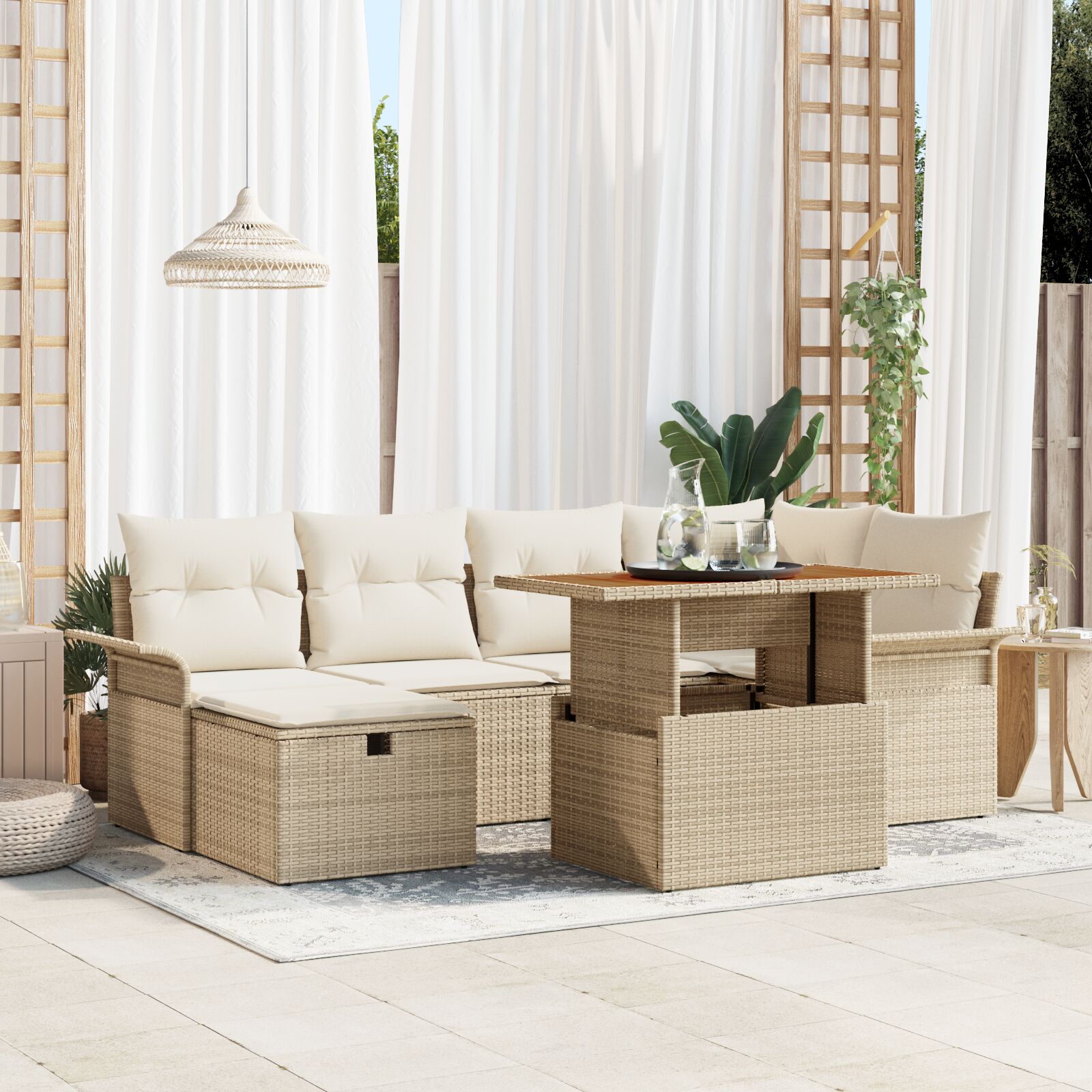 Ensemble de 7 canapés de jardin avec coussins Beige Rotin Polyester Canapés de jardin vidaXL