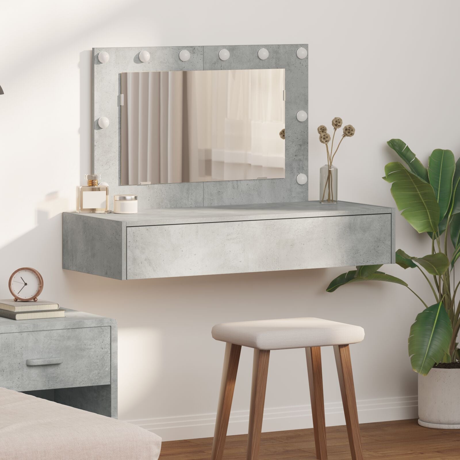 Table de maquillage murale vidaXL avec des lumières LED gris béton Coiffeuses vidaXL