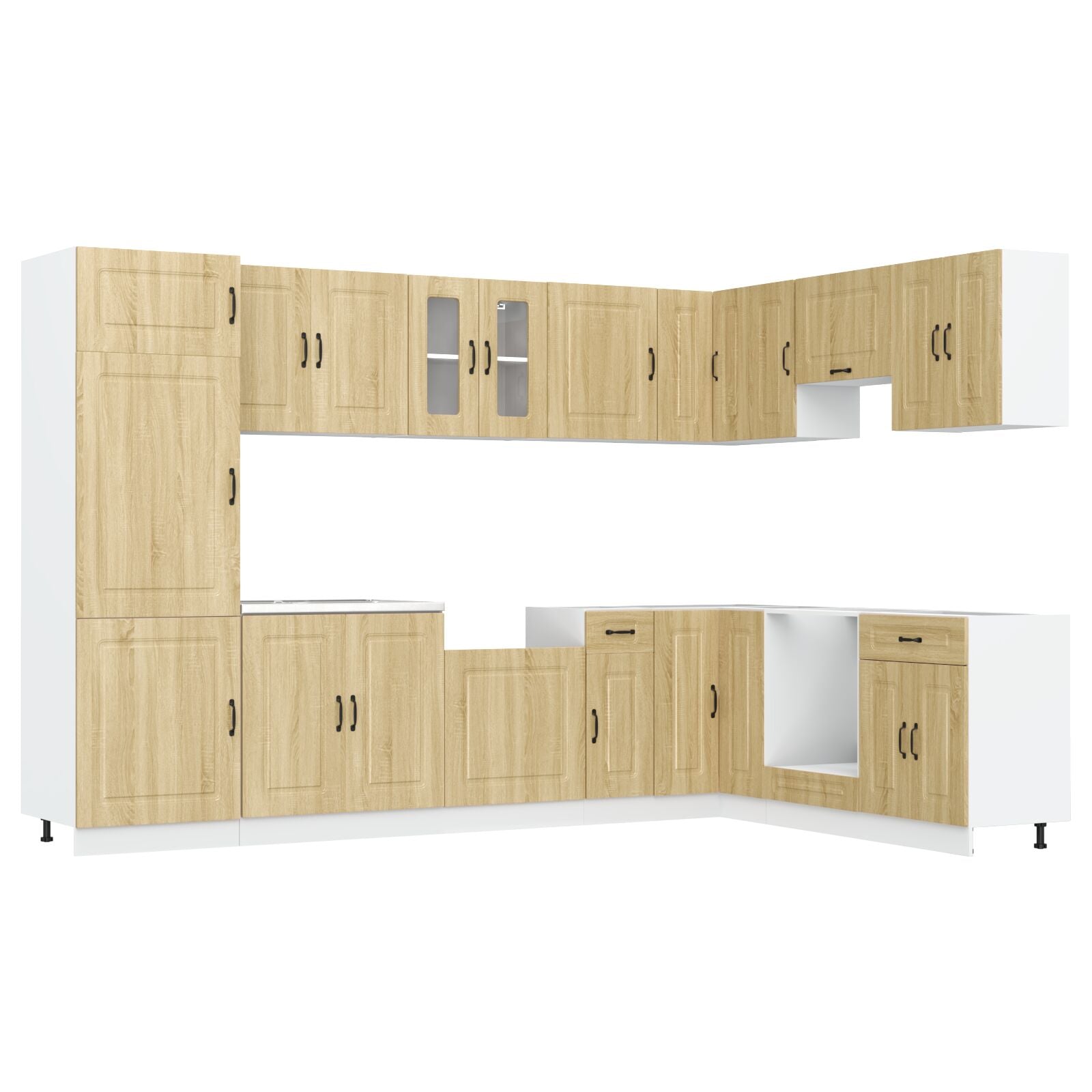 Meuble de cuisine vidaXL ""Kalmar"" avec doubles éviers en chêne sonoma en bois d'ingénierie Meubles de cuisine vidaXL