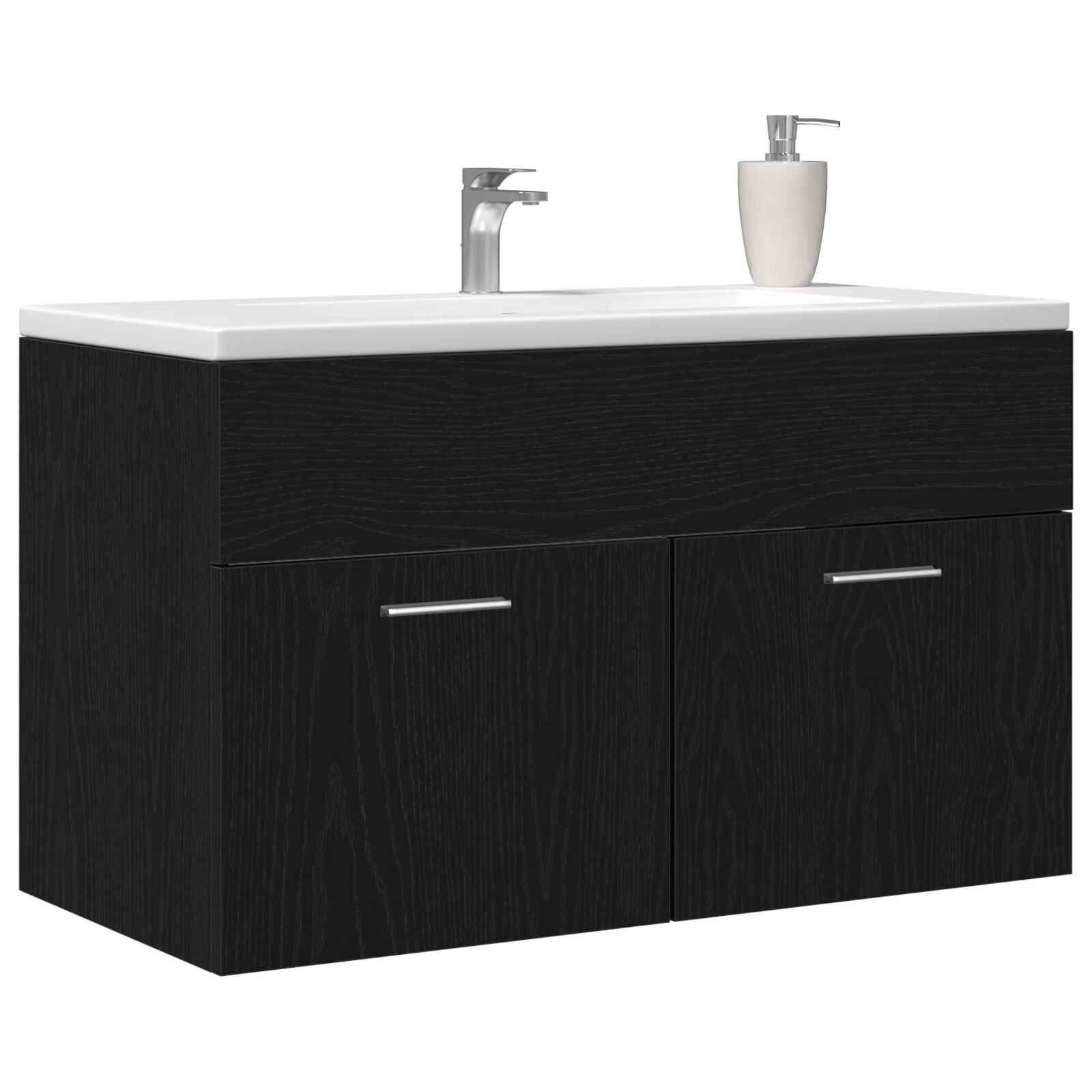 Meuble de salle de bain vidaXL Noir Chêne 90x38,5x46 cm Bois d'ingénierie Ensembles de mobilier pour salles de bains vidaXL