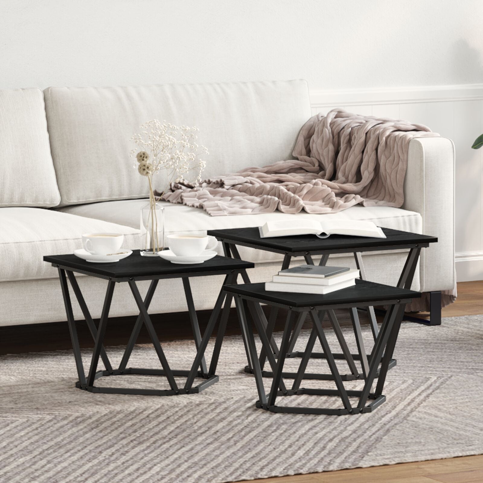 Tables d'appoint vidaXL 3 pcs Noir Chêne en bois d'ingénierie Tables basses vidaXL