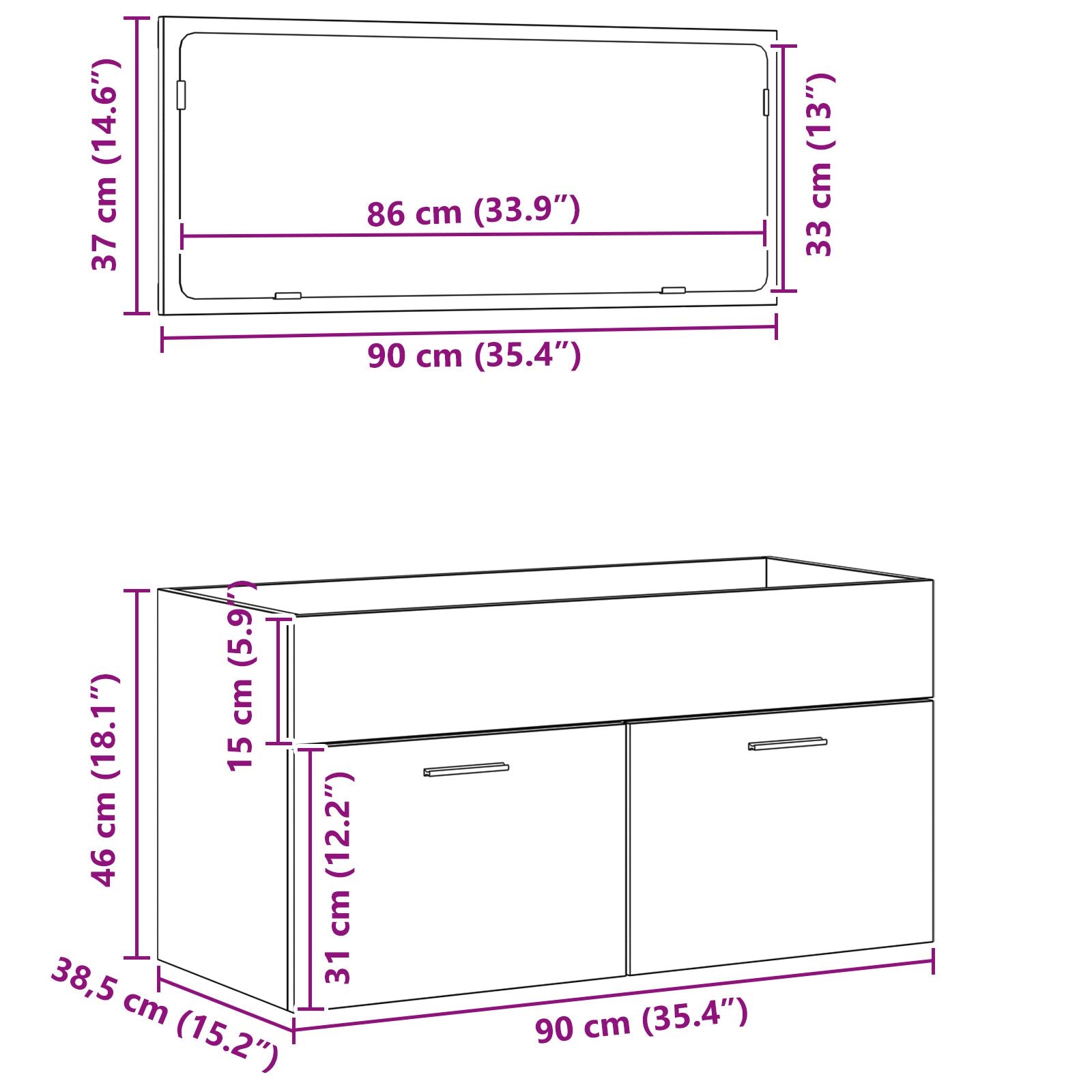 Ensemble de meubles de salle de bain 2 pièces en bois d'ingénierie chêne noir Ensembles de mobilier pour salles de bains vidaXL