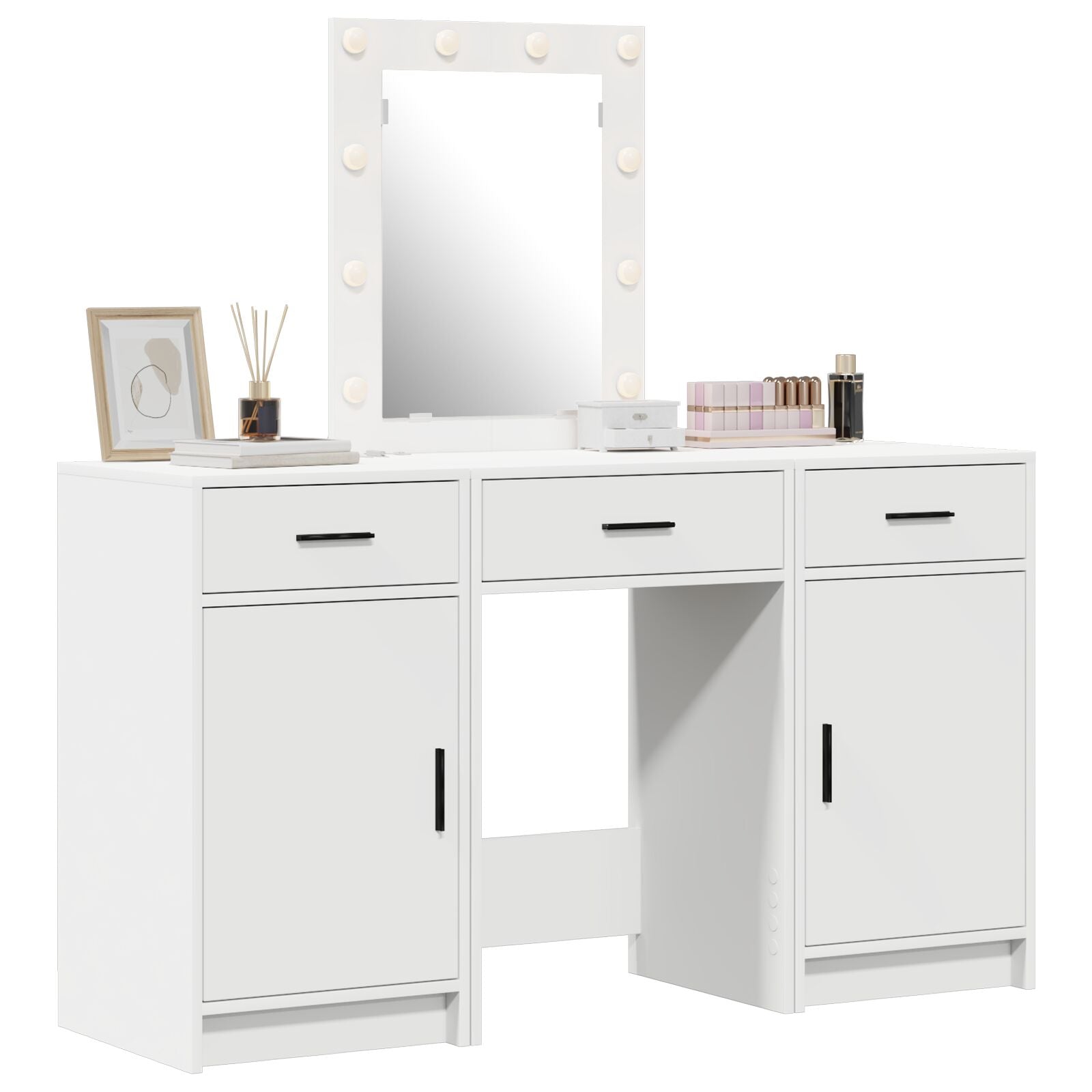 Ensemble de Coiffeuse 3 Pièces avec Éclairage LED en Bois d'Ingénierie Blanc Coiffeuses vidaXL