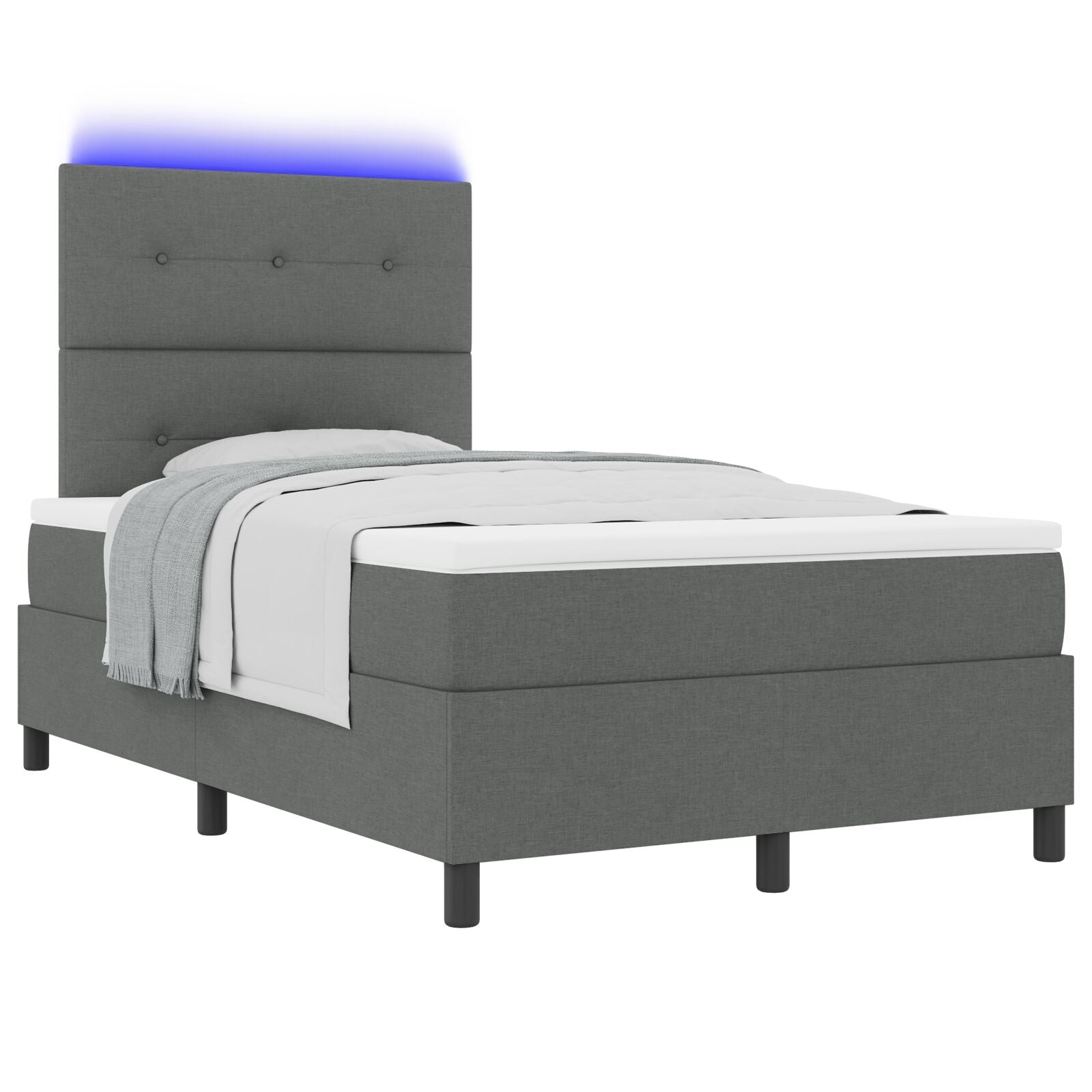 Lit à Sommier avec Matelas et LED Gris Foncé 120x190 cm en Tissu