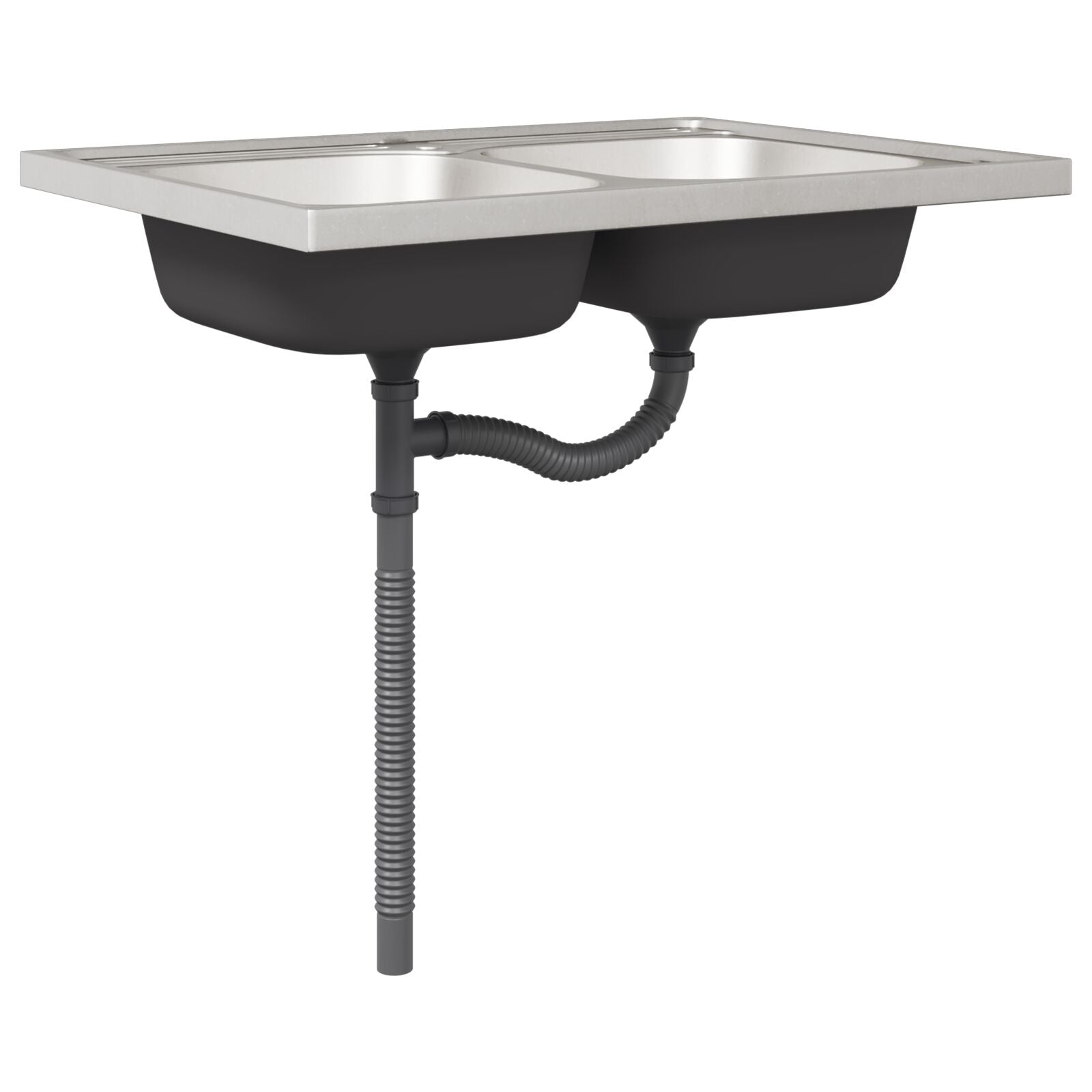 Meuble de cuisine vidaXL ""Lucca"" avec deux éviers en bois d'ingénierie gris Sonoma Meubles de cuisine vidaXL