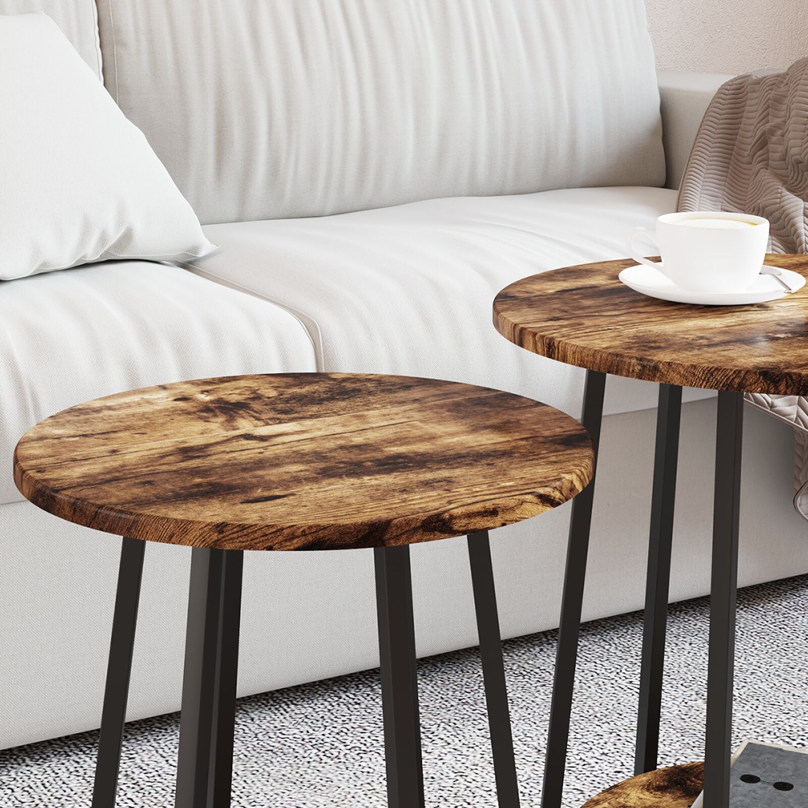 Table d'appoint vidaXL 2 pcs en chêne fumé, bois d'ingénierie et métal Tables d'appoint vidaXL
