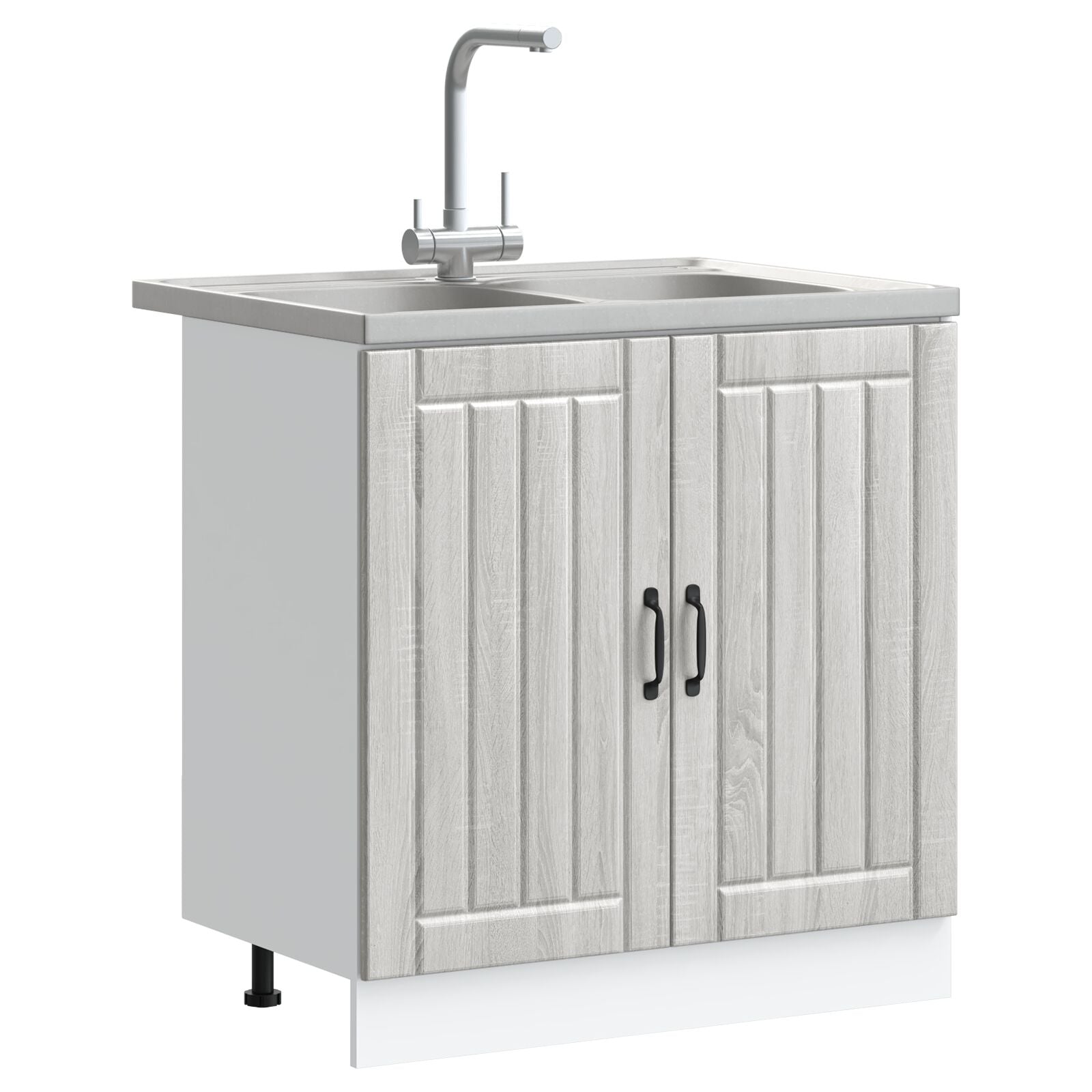 Meuble de cuisine vidaXL ""Lucca"" avec deux éviers en bois d'ingénierie gris Sonoma Meubles de cuisine vidaXL
