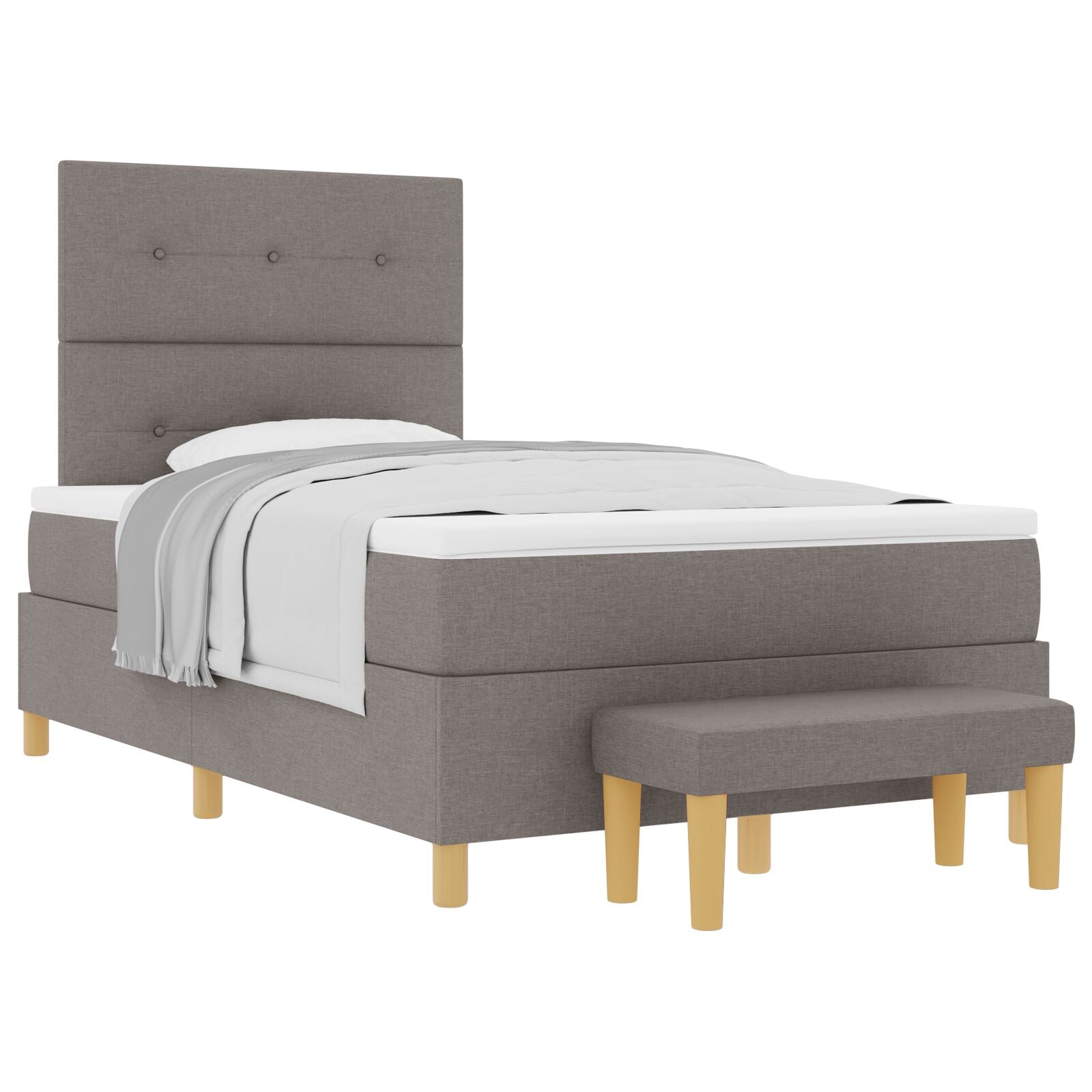 lit box spring  avec matelas et banc taupe 120x190 cm tissu