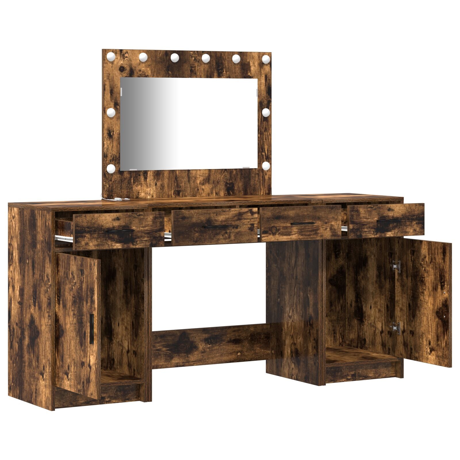 Ensemble de coiffeuse 3 pièces vidaXL avec éclairage en chêne fumé, en bois d'ingénierie Coiffeuses vidaXL