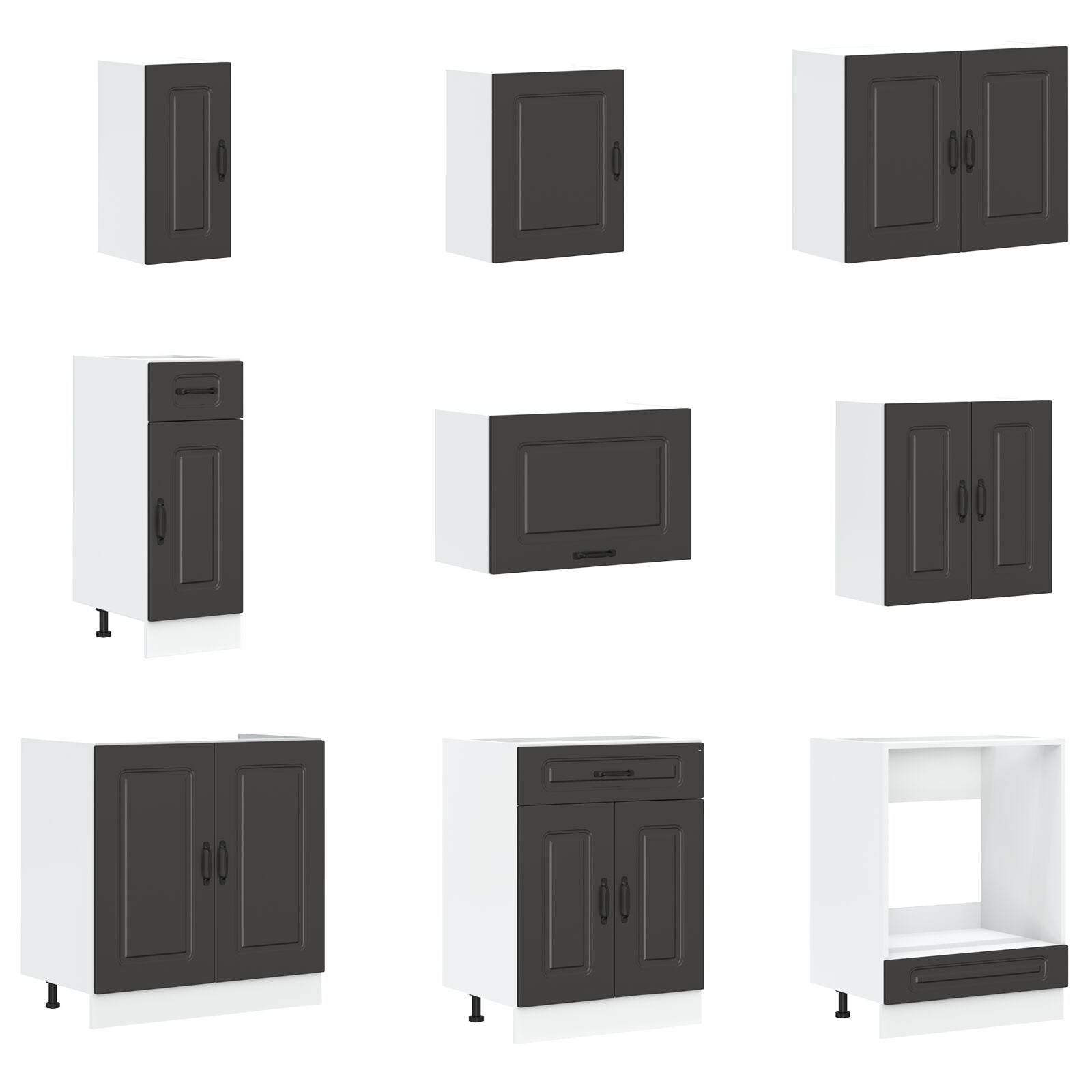 Meuble de cuisine vidaXL ""Kalmar"" avec doubles éviers en bois d'ingénierie noir Meubles de cuisine vidaXL