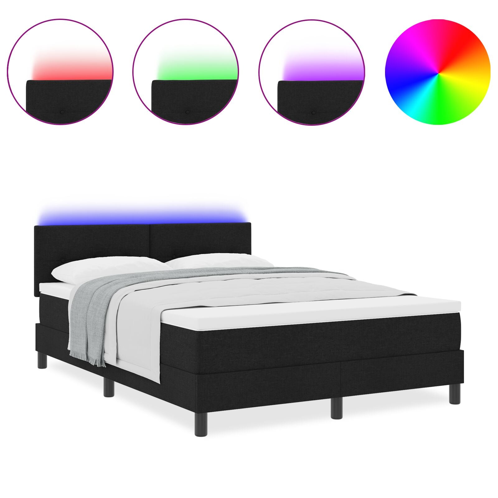 Cadre de lit vidaXL avec matelas Noir Tissu 140 x 190 cm Lit Lits & cadres de lit vidaXL