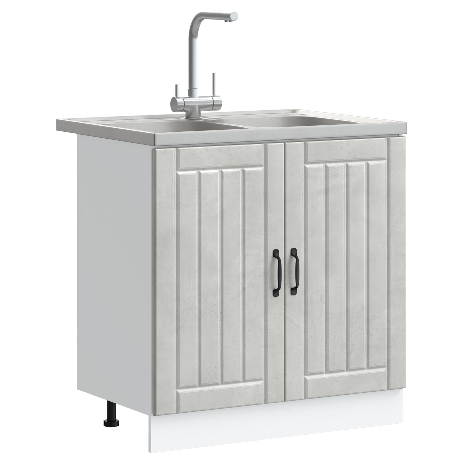 Armoire de cuisine vidaXL ""Lucca"" avec doubles lavabos en bois d'ingénierie gris béton Meubles de cuisine vidaXL