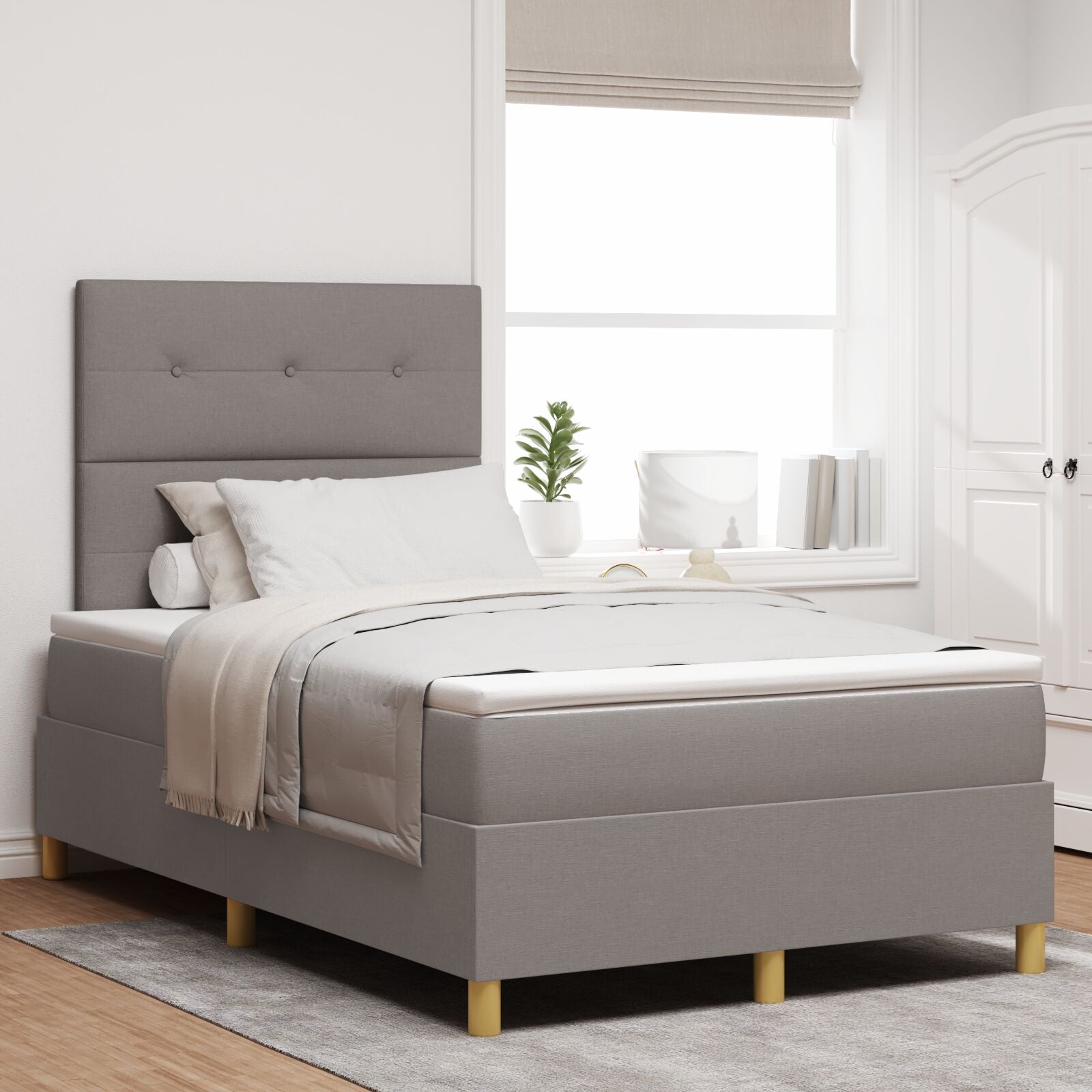 Lit boxspring  avec matelas taupe petit double tissu