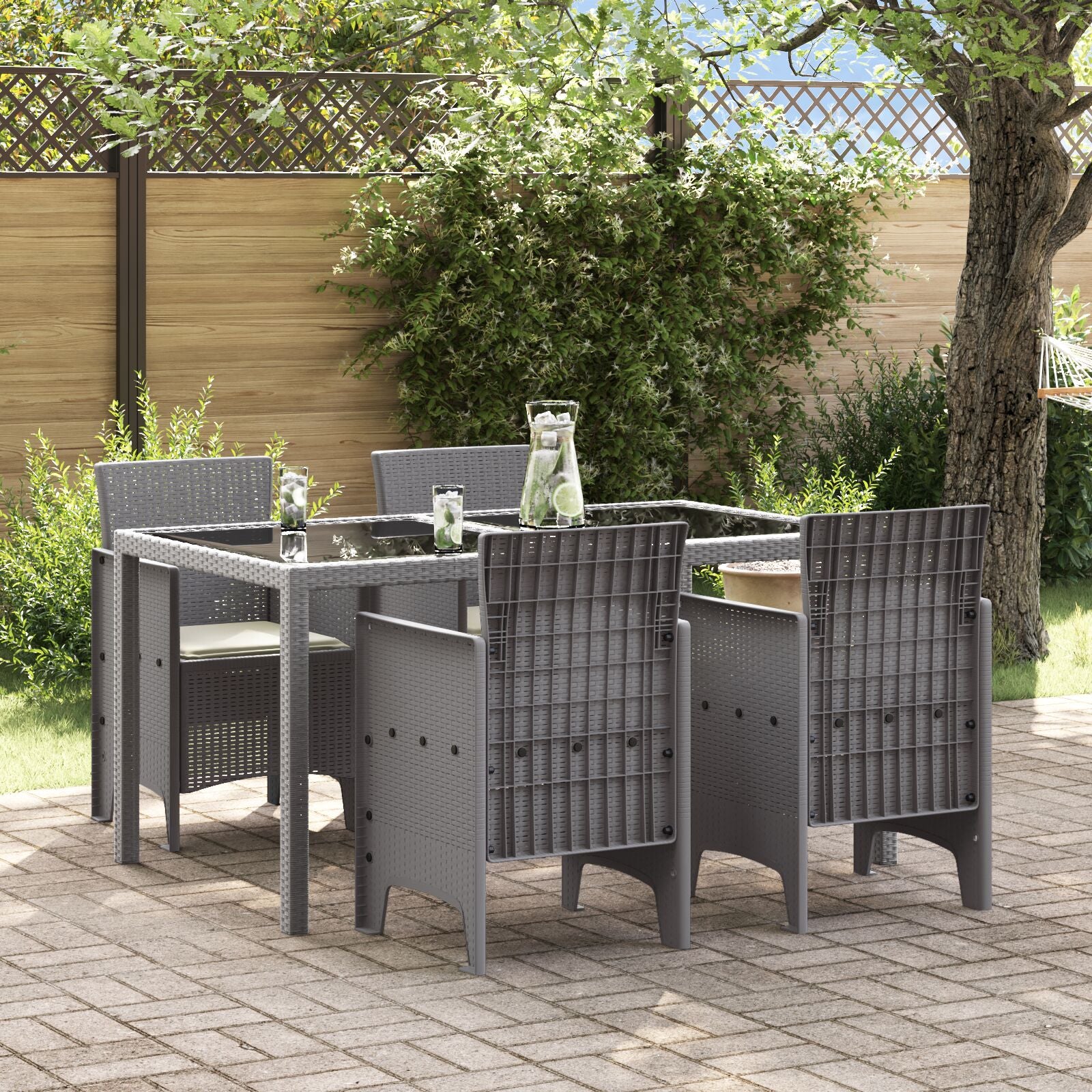 Chaise de jardin vidaXL Ensemble de 4 Gris clair avec coussins crème Chaises de jardin vidaXL