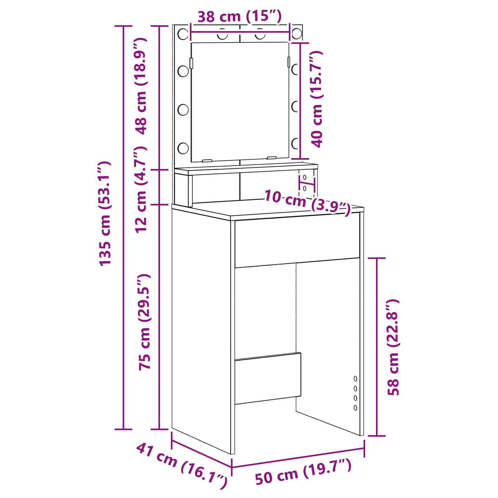 Coiffeuse avec LED - Vieux bois, 50x41x135 cm Coiffeuses vidaXL
