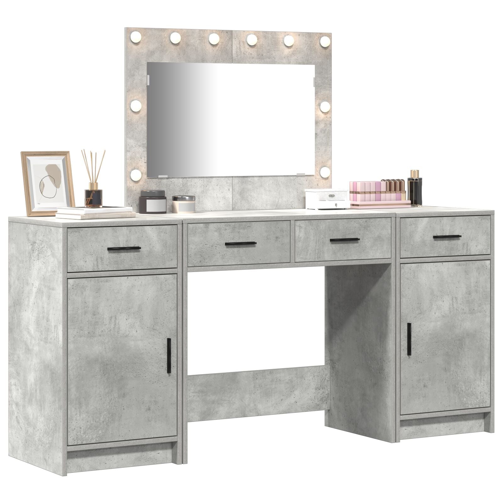 Ensemble de coiffeuse de 3 pièces avec LED en bois d'ingénierie gris béton Coiffeuses vidaXL