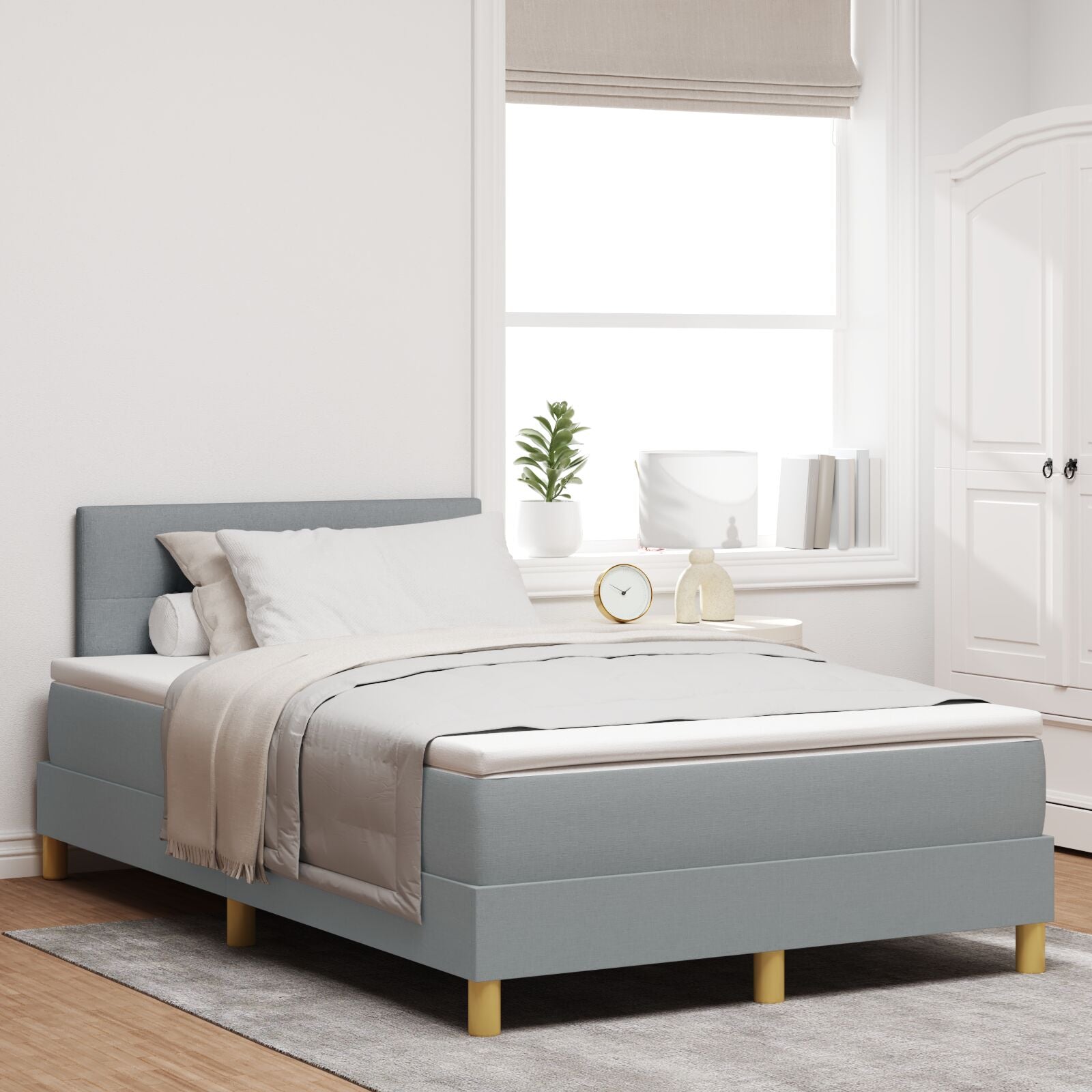 Lit à ressort avec matelas Gris clair 120x190 cm Tissu