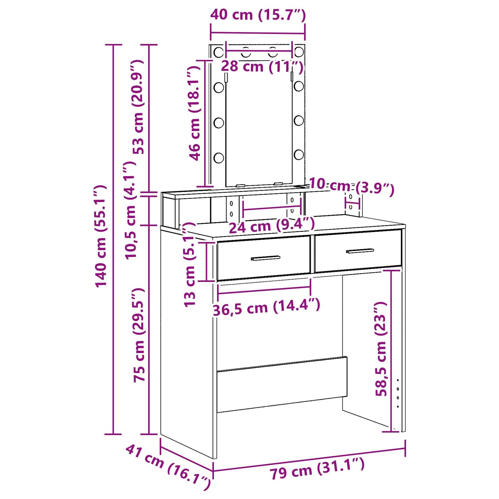 Coiffeuse vidaXL avec des lumières LED Chêne Artisan 79x41x140 cm Coiffeuses vidaXL