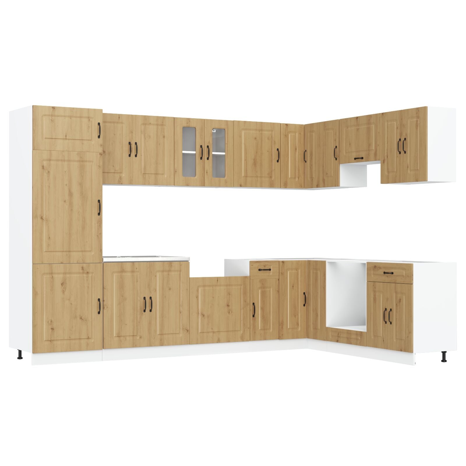 Meuble de cuisine vidaXL ""Kalmar"" avec doubles éviers en chêne artisan, bois d'ingénierie Meubles de cuisine vidaXL