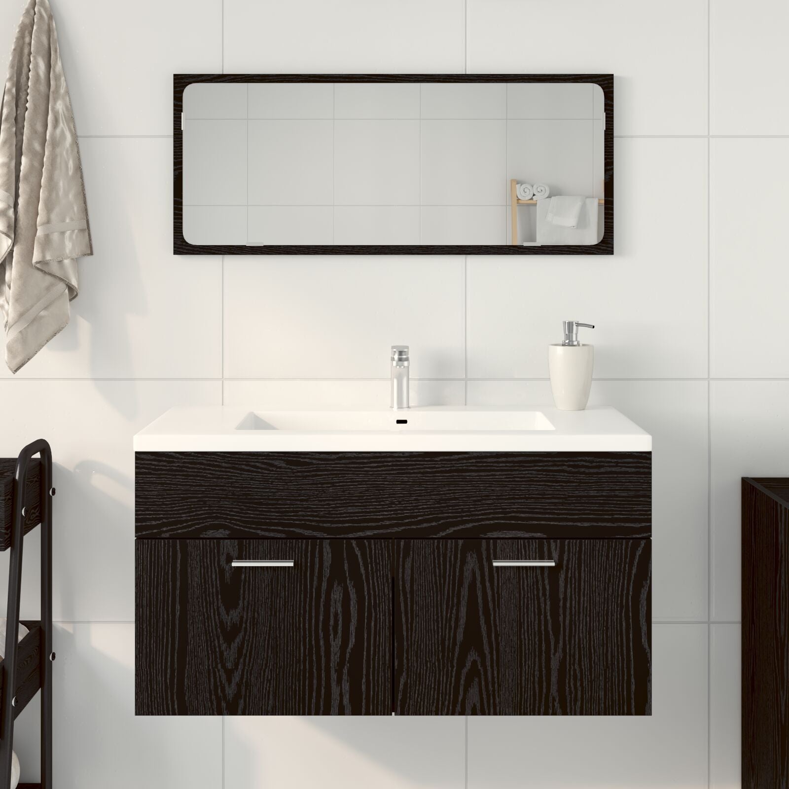 Ensemble de meubles de salle de bain 2 pièces en bois d'ingénierie chêne noir Ensembles de mobilier pour salles de bains vidaXL